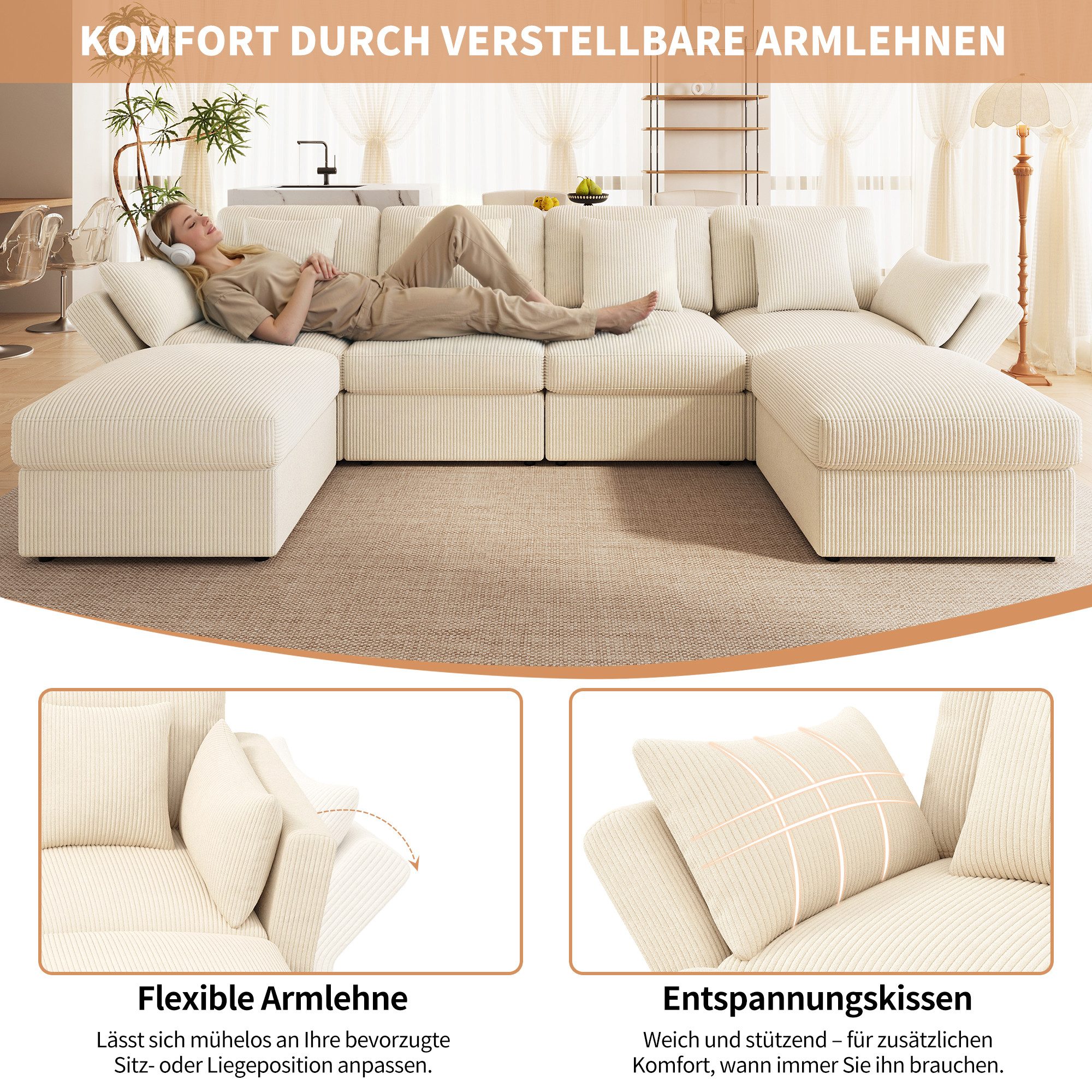 i@home Ecksofa 4-Sitzer-Sofa, U-förmiges/L-förmiges Ecksofa, mit verstellba günstig online kaufen