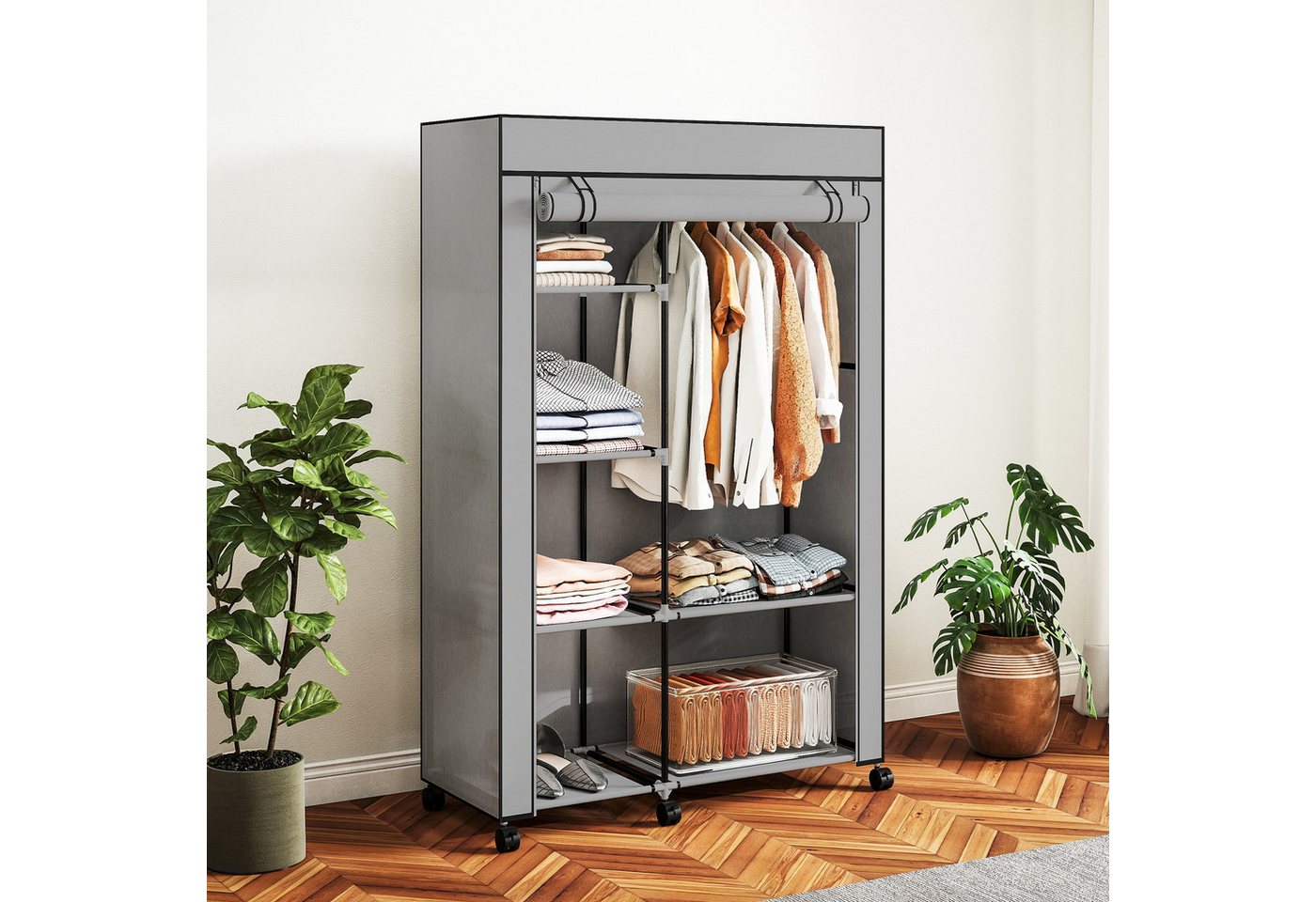 HOMCOM Stoffschrank Klappbarer Kleiderschrank Faltbare Garderobe in Vlies-Optik (Kleiderständer, 1-St., Faltschrank) für Schlafzimmer, …