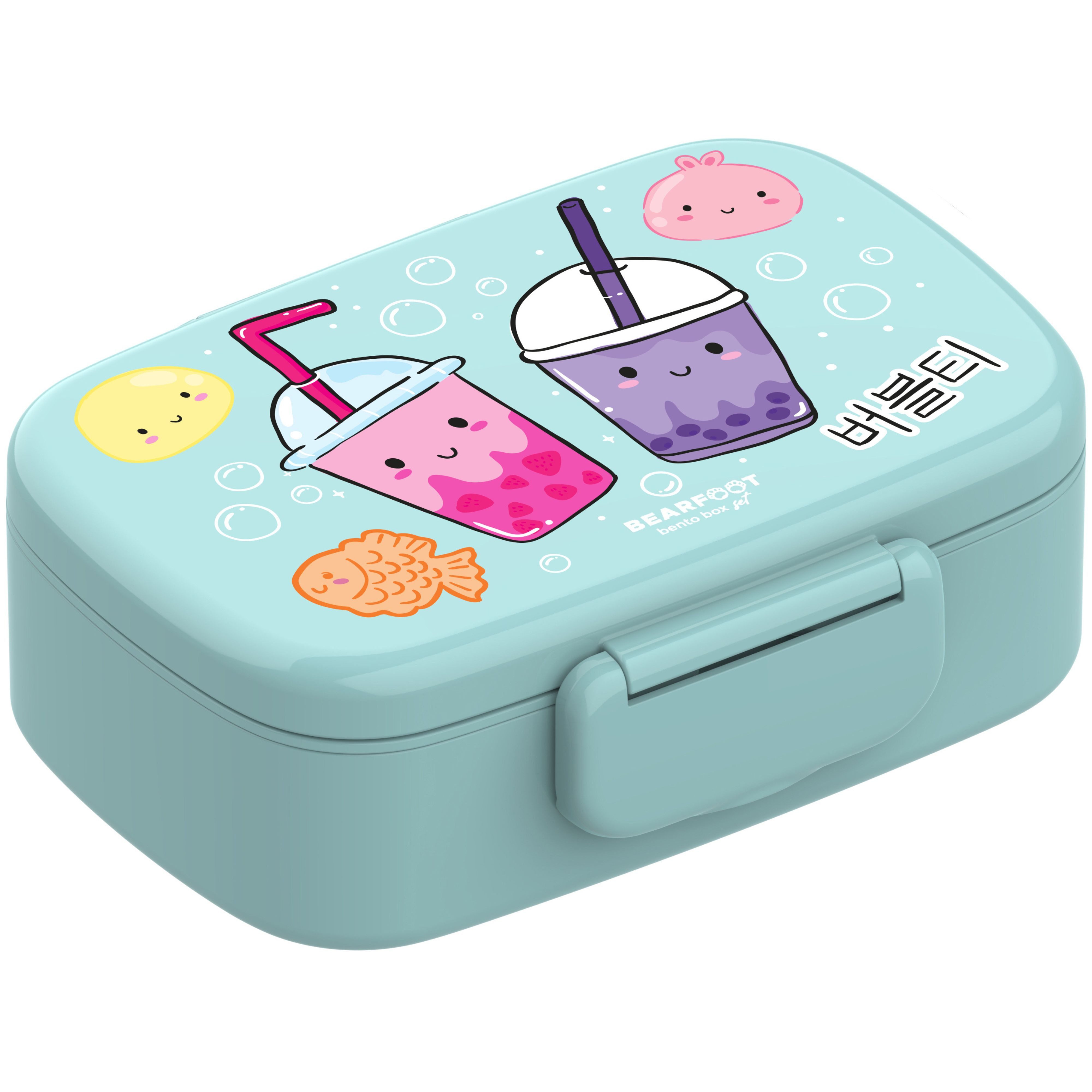 BEARFOOT Lunchbox Brotdose Kinder mit Fächern, auslaufsicher - BubbleTea, mint, Kindergarten und Schule - Mädchen und Jungen, Vesperbox, Snackbox