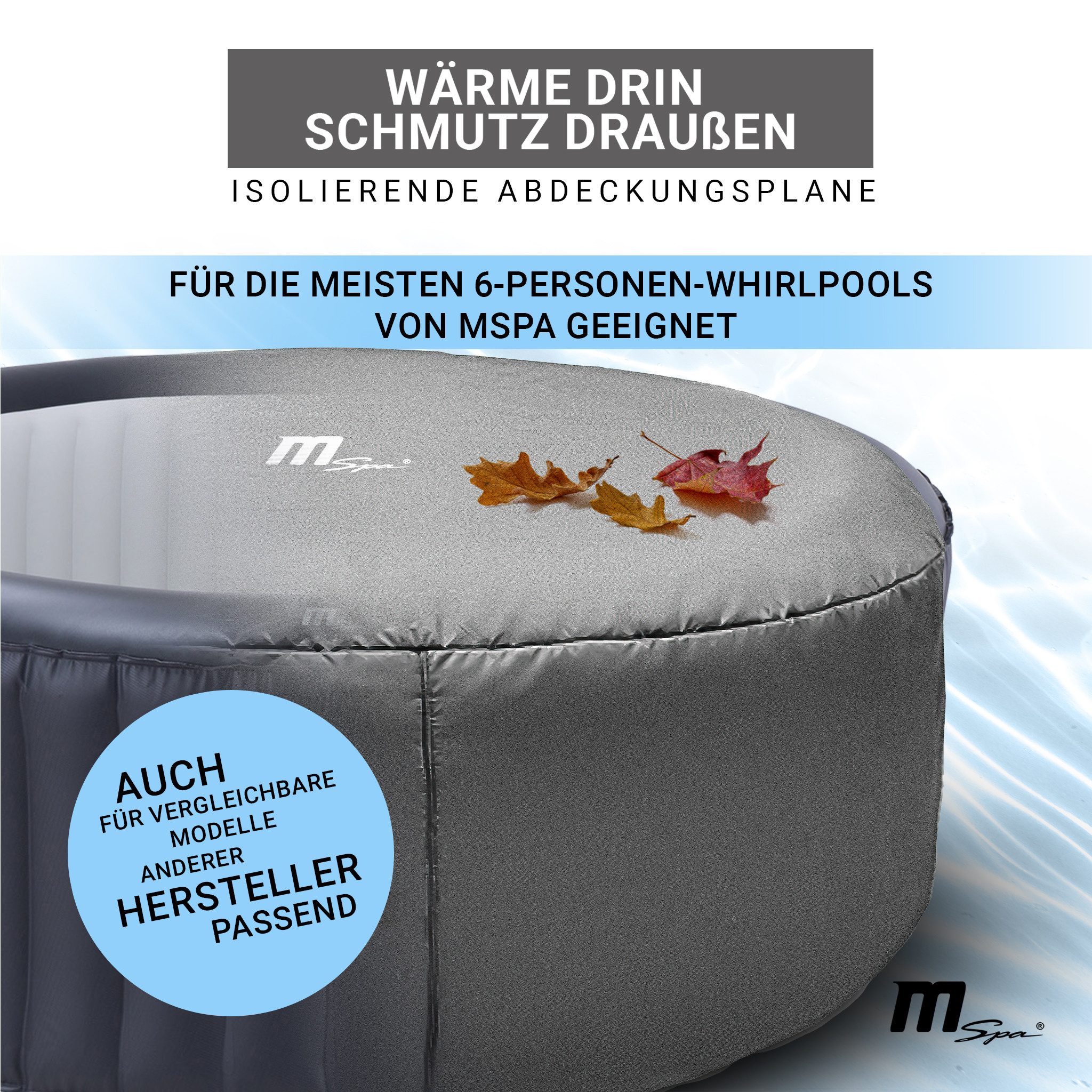 mSpa Pool-Abdeckplane Thermoabdeckung 4 & 6 Personen, rund, universal, Energieersparnis - UV-beständig - wasserabweisend