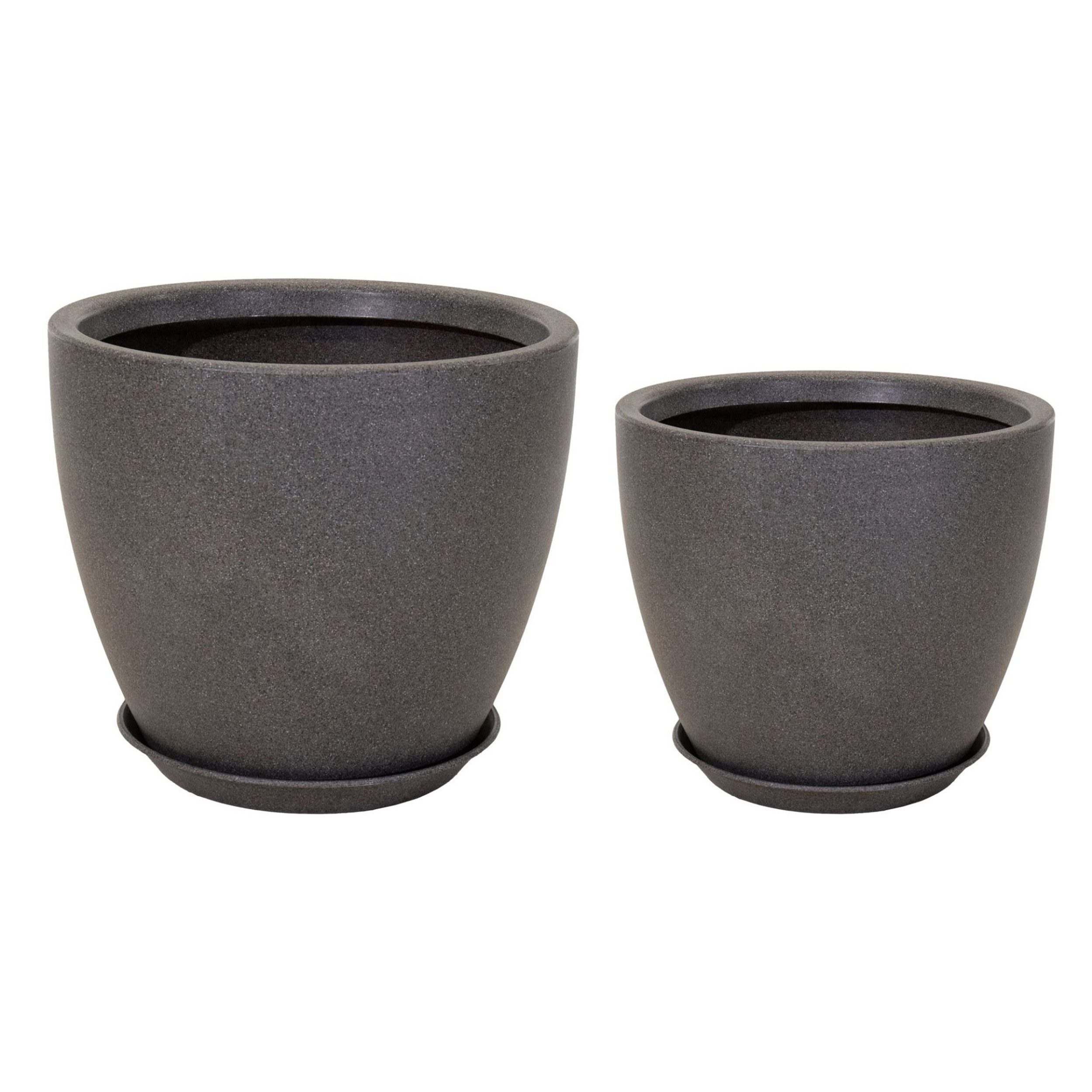 colourliving Blumentopf 2er Set Groß - Pflanztöpfe rund in Steinoptik Untersetzer inklusive, Erhältlich in Steinoptik-Farben Anthrazit, Grau oder Sand