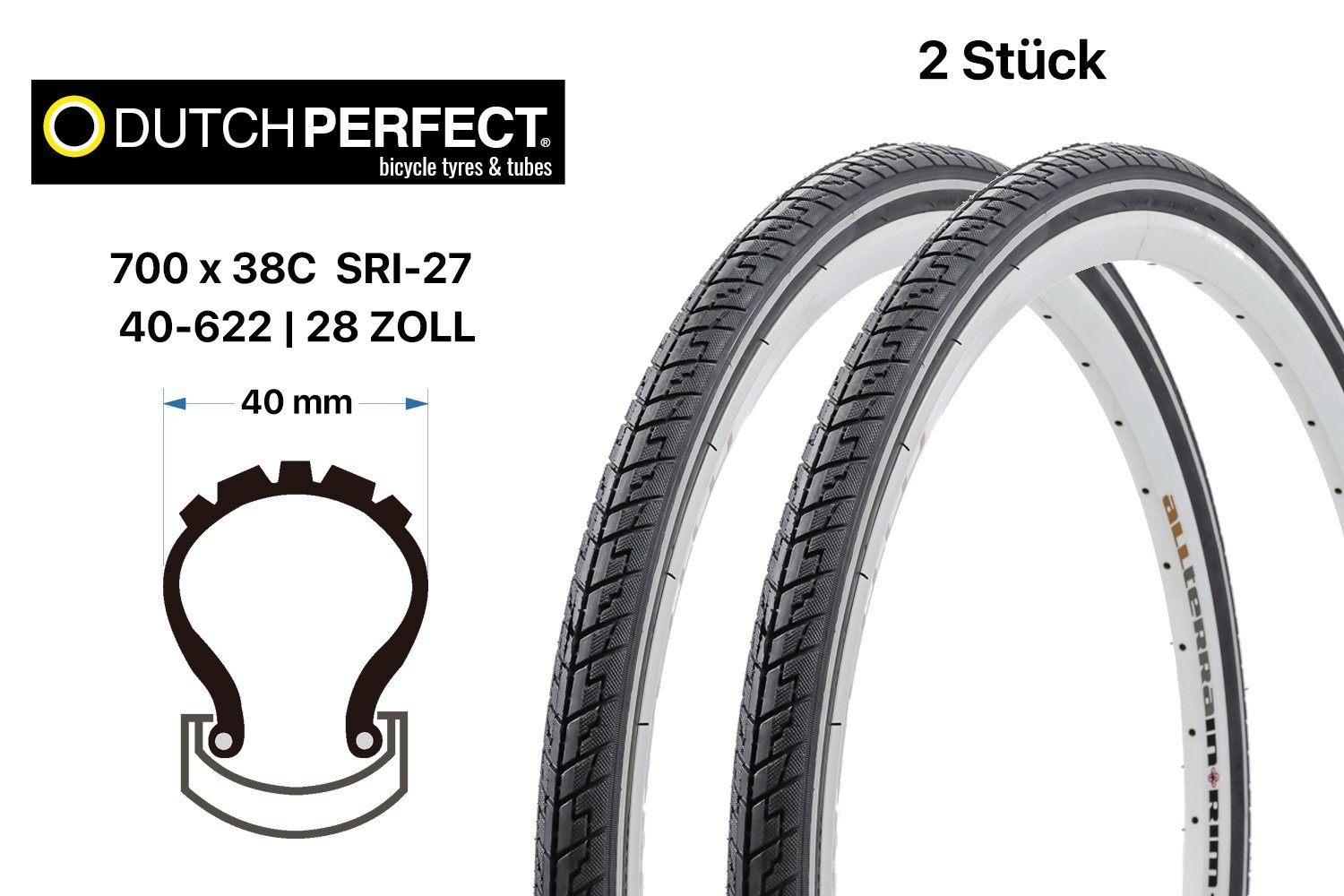 Dutch Perfect Fahrradreifen 2 Stück 28 Zoll Dutch Perfect Fahrradreifen 28x1, (2-tlg)