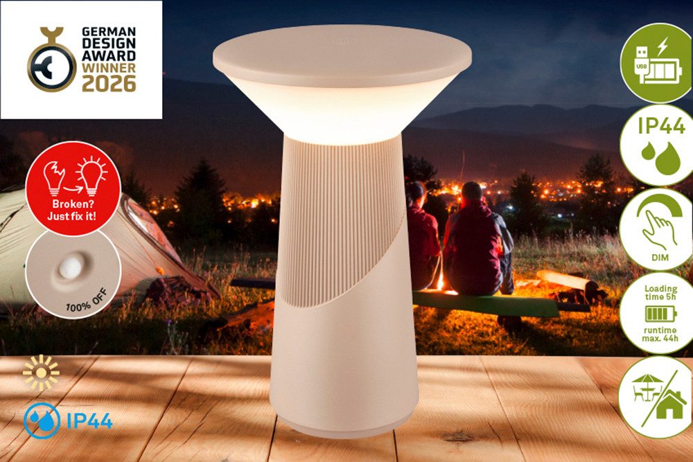 Briloner Leuchten LED Tischleuchte PILIA, LED wechselbar, 15x24 cm, Akku tauschbar, Indoor/Outdoor, Wohnzimmer, Balkon
