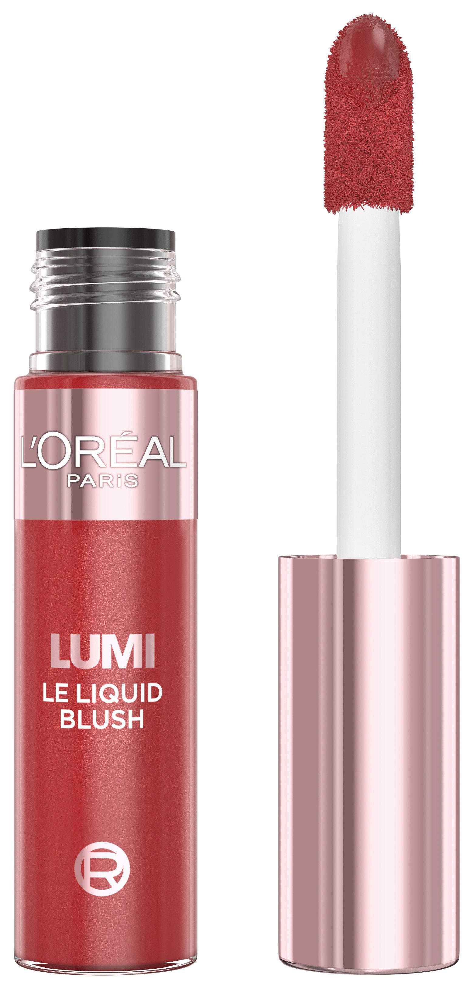 L'ORÉAL PARIS Rouge LUMI LE LIQUID BLUSH GLOWY, flüssige Textur, schimmernde und intensive Farbe, glänzendes Finish