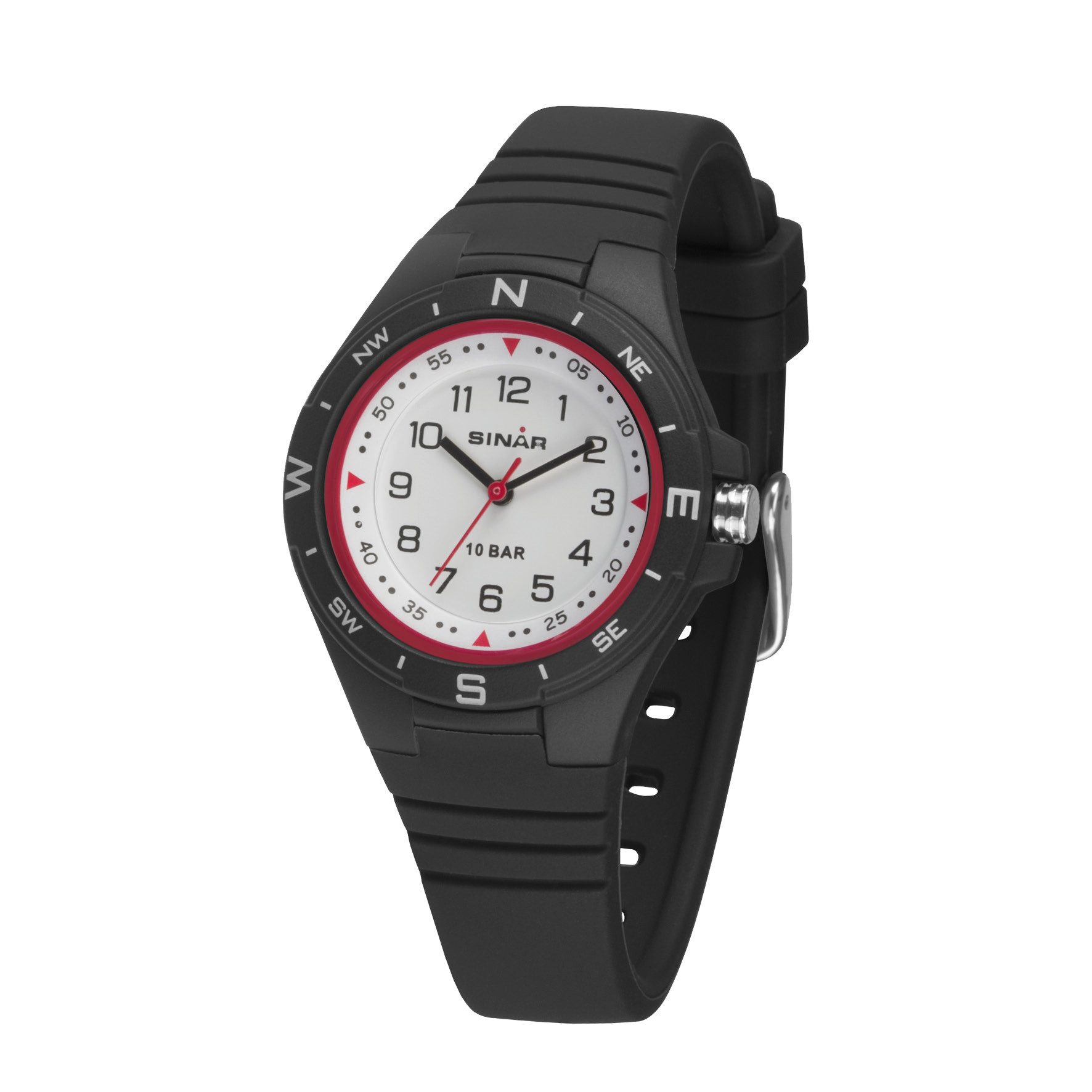 SINAR Quarzuhr XB-23 Jugenduhr Sportuhr Silikonband 10 bar, analog sportlich modern Geschenkidee Jugend Kids Ø 34 mm