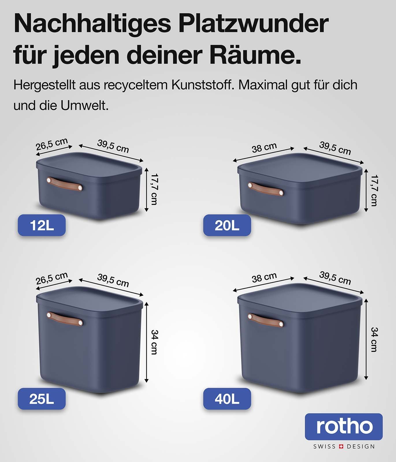 ROTHO Aufbewahrungsbox 4er-Set Kiste mit Deckel Maloja 40l (Aufbewahrungsset, 4er-Set)