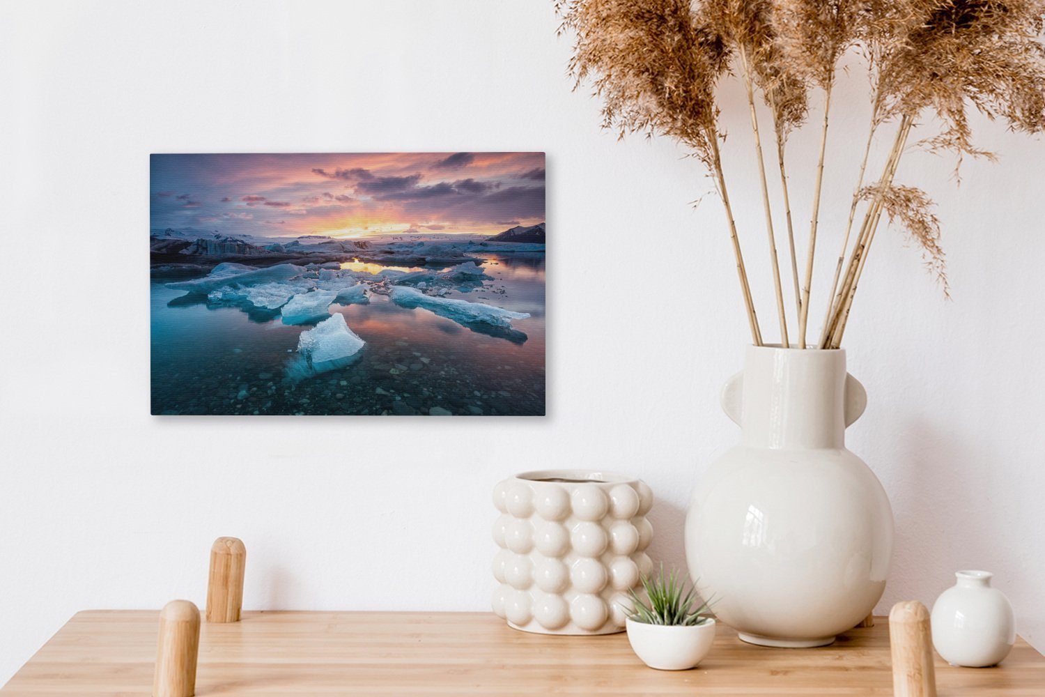 Aufhängefertig, Wandbild See OneMillionCanvasses® cm Jökulsárlón, am Leinwandbilder, St), Wanddeko, Der Sonnenuntergang 30x20 (1 Leinwandbild