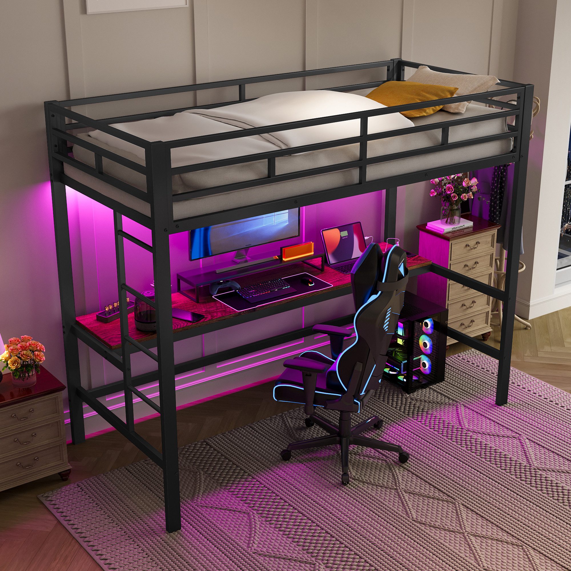 STILVORA Hochbett 90×200 Jugendbett mit matratze,Metallbett günstig online kaufen