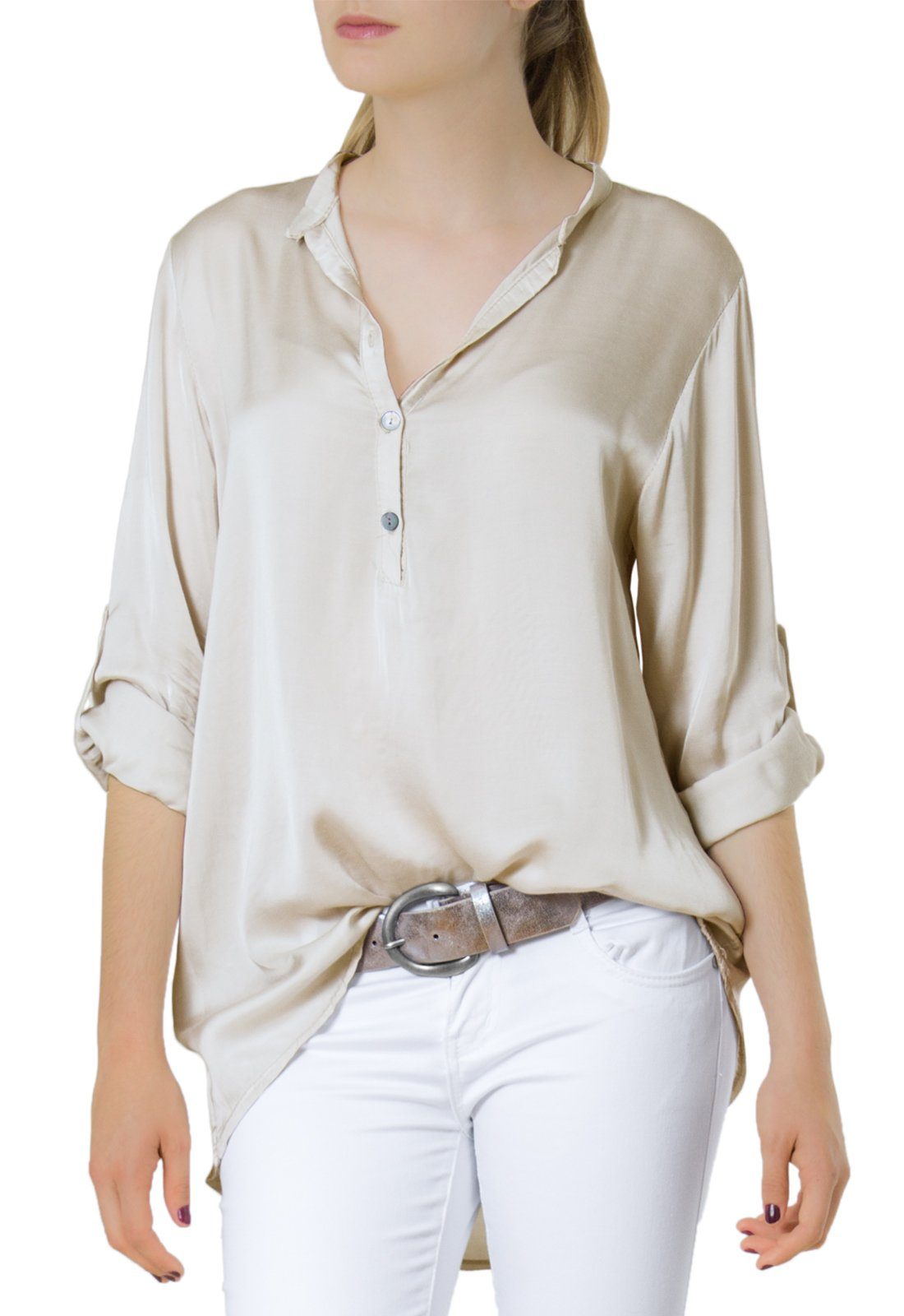 Shirtbluse BLU003 lässig elegante Damen Satin Hemdbluse