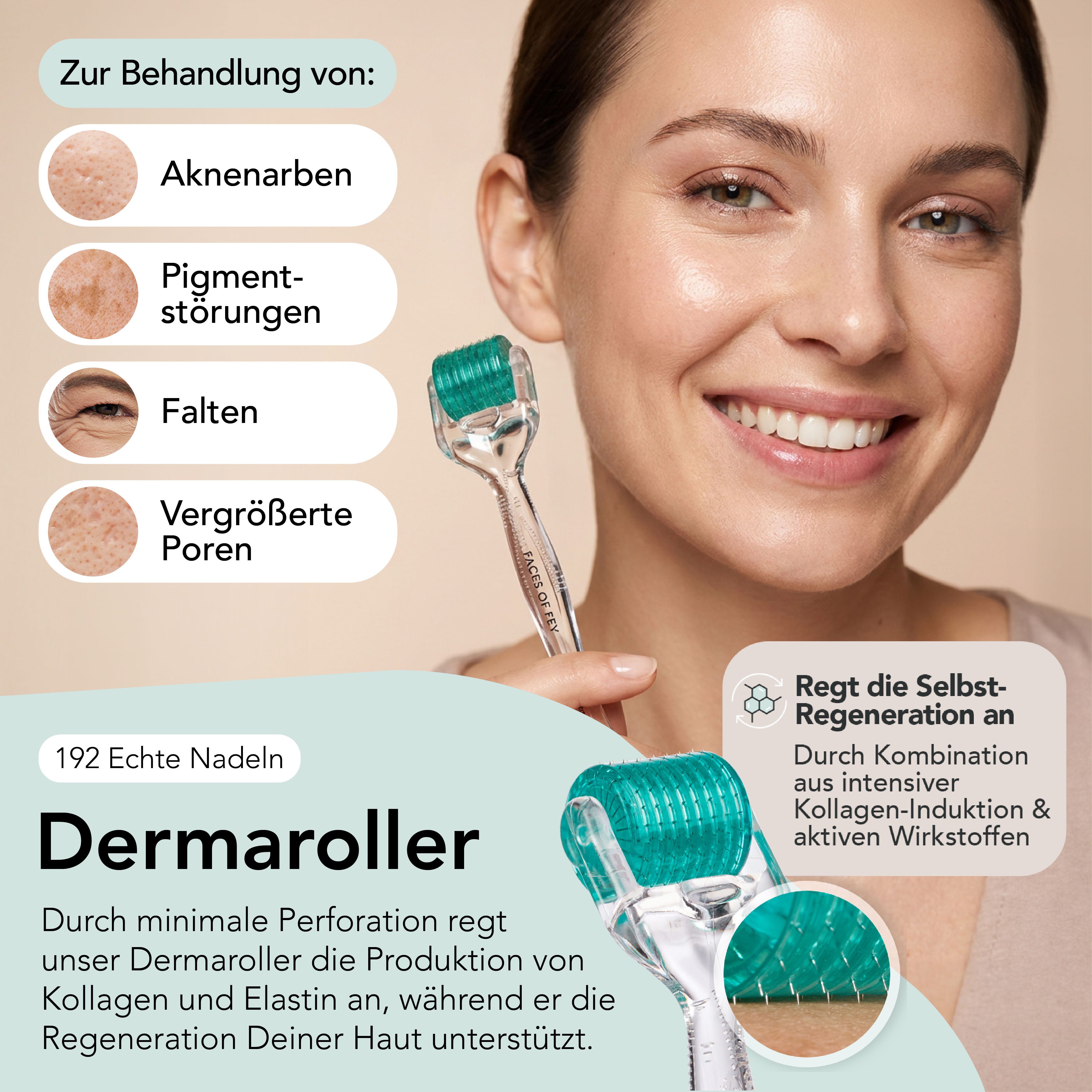 FACES OF FEY Dermaroller 192 ECHTE Nadeln