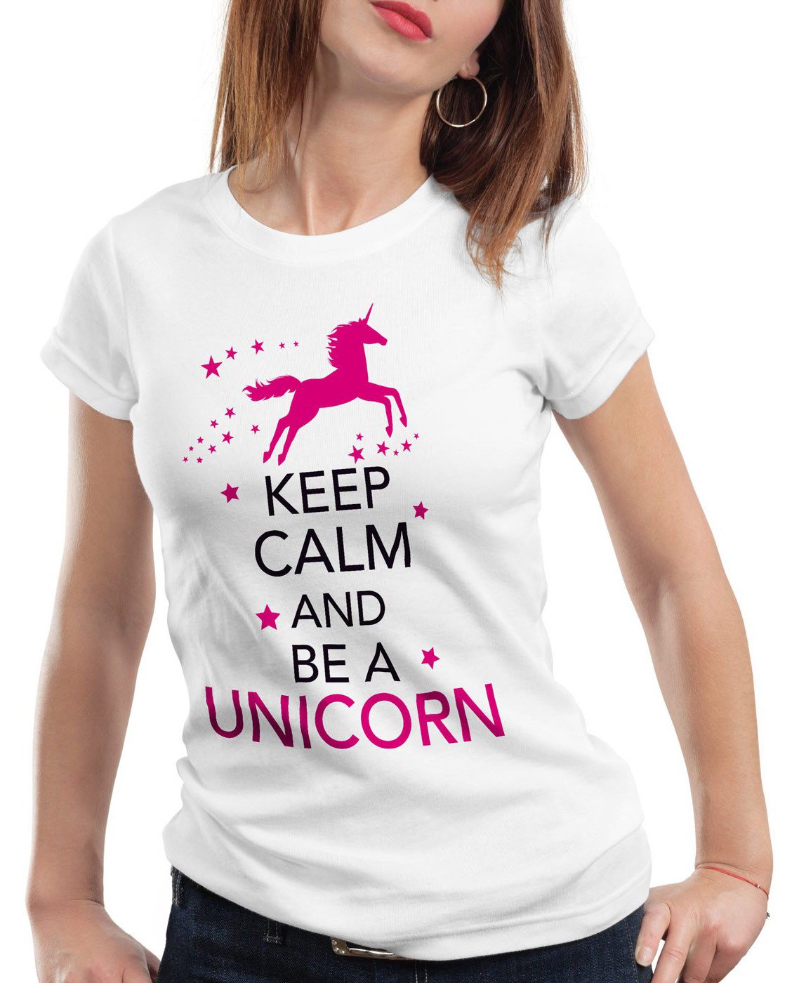 style3 T-Shirt Keep Calm and be a Unicorn Einhorn spruch fun funshirt pferd top