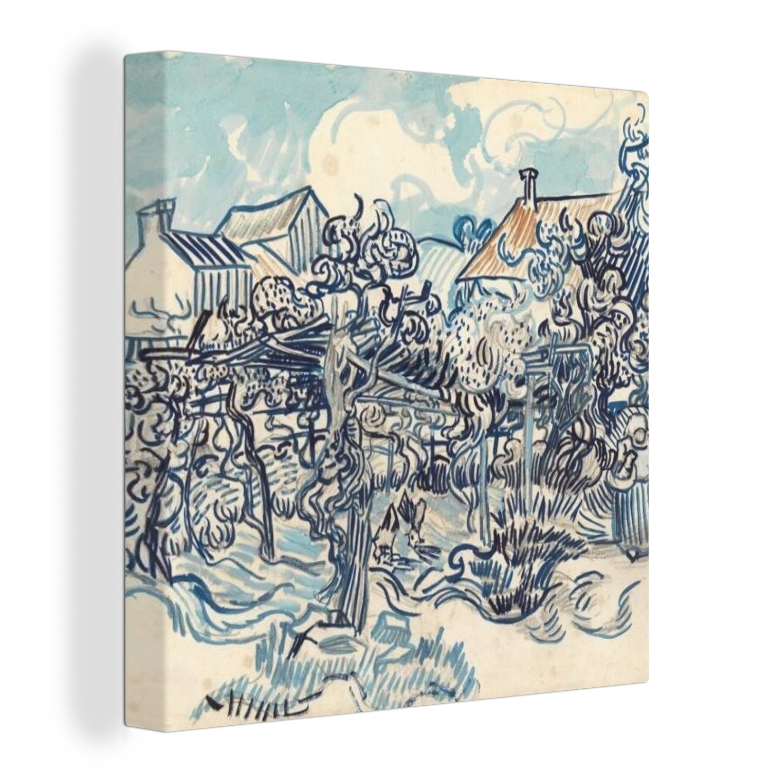 OneMillionCanvasses® Leinwandbild Alter Weinberg mit Bäuerin - Vincent van Gogh, (1 St), Leinwand Bilder für Wohnzimmer Schlafzimmer