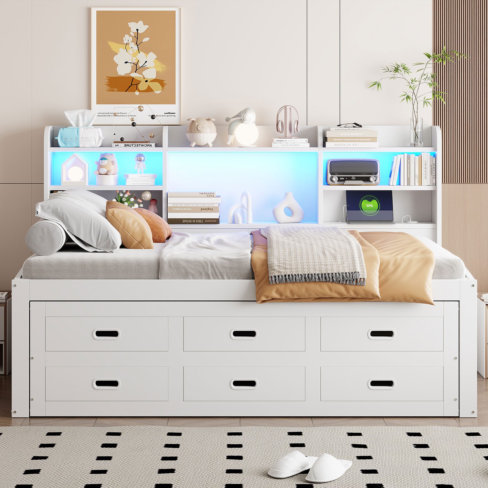 Flieks Daybett, Tagesbett 90x200cm Ausziehbett 90x190cm mit LED, Aufladen, günstig online kaufen