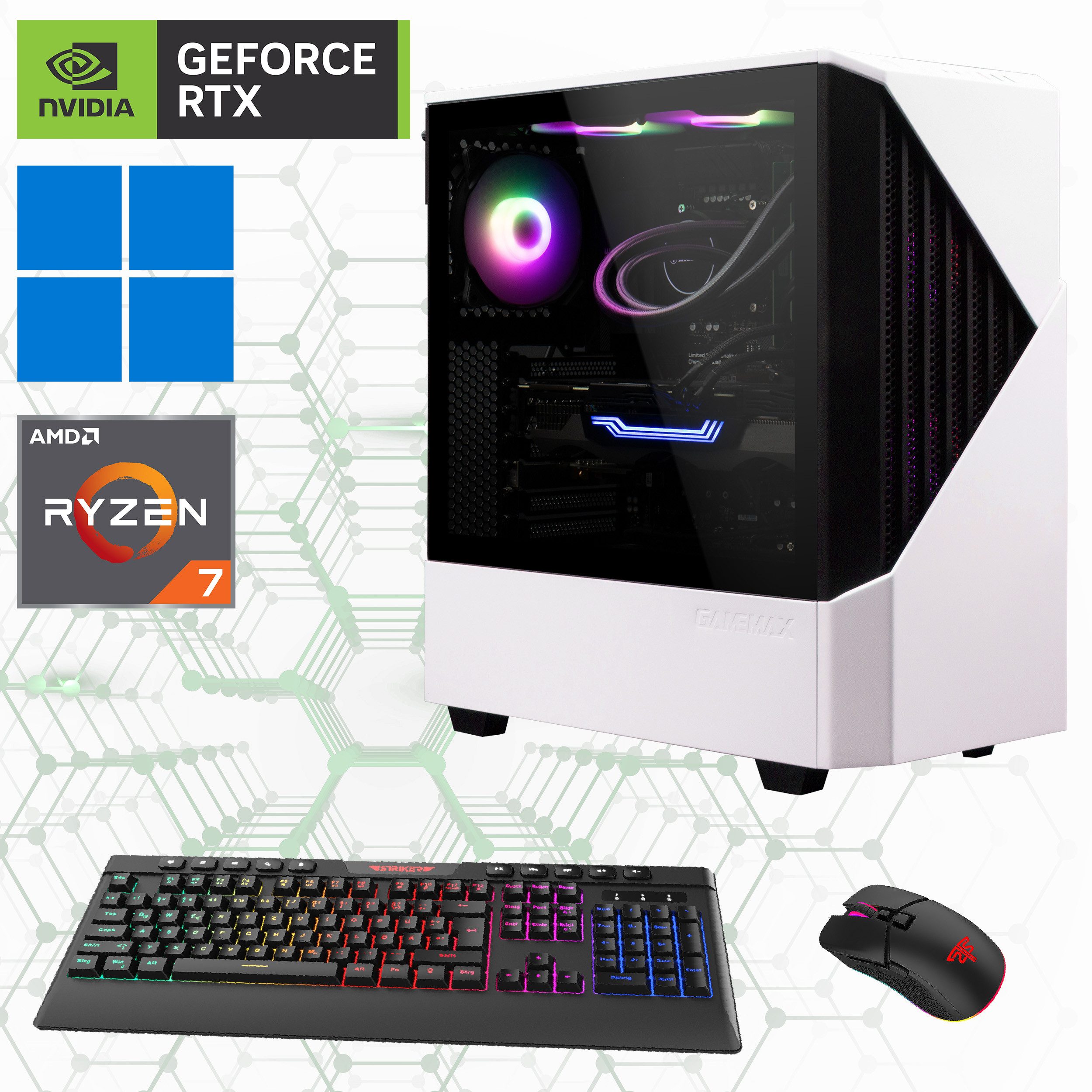 GAMEMAX Horizon 7326 Gaming-PC (AMD Ryzen 7 5700X, RTX 4060, 32 GB RAM, 2000 GB SSD, Wasserkühlung, PCIe SSD Gen4, Windows 11)