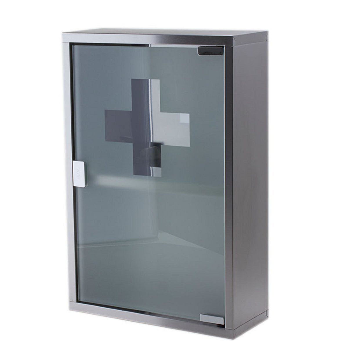 MSV Medizinschrank Medikamentenschrank Edelstahl zur Wandmontage, Edelstahl, mit 2 Fächern, 1 Einlegeboden, Glastür in matt-satinierter Optik, Push-to-open Magnetschließe, 30x12x45 cm. € 37,95