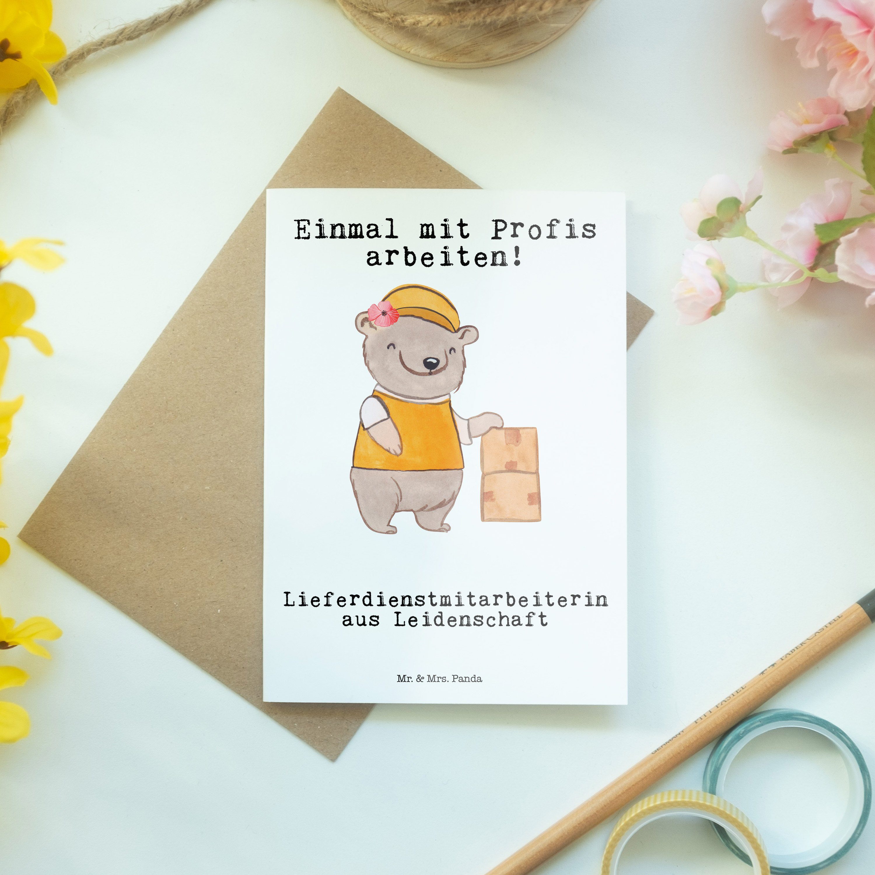 Lieferdienstmitarbeiterin - Einladu Panda - Mrs. Leidenschaft Grußkarte Weiß & Geschenk, aus Mr.