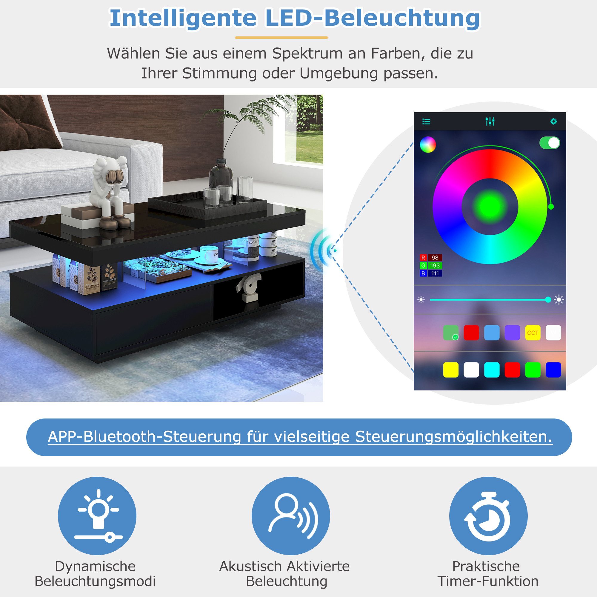 STILVORA Couchtisch Wohnzimmertisch Hochglanz-Beistelltisch Sofatisch mit S günstig online kaufen