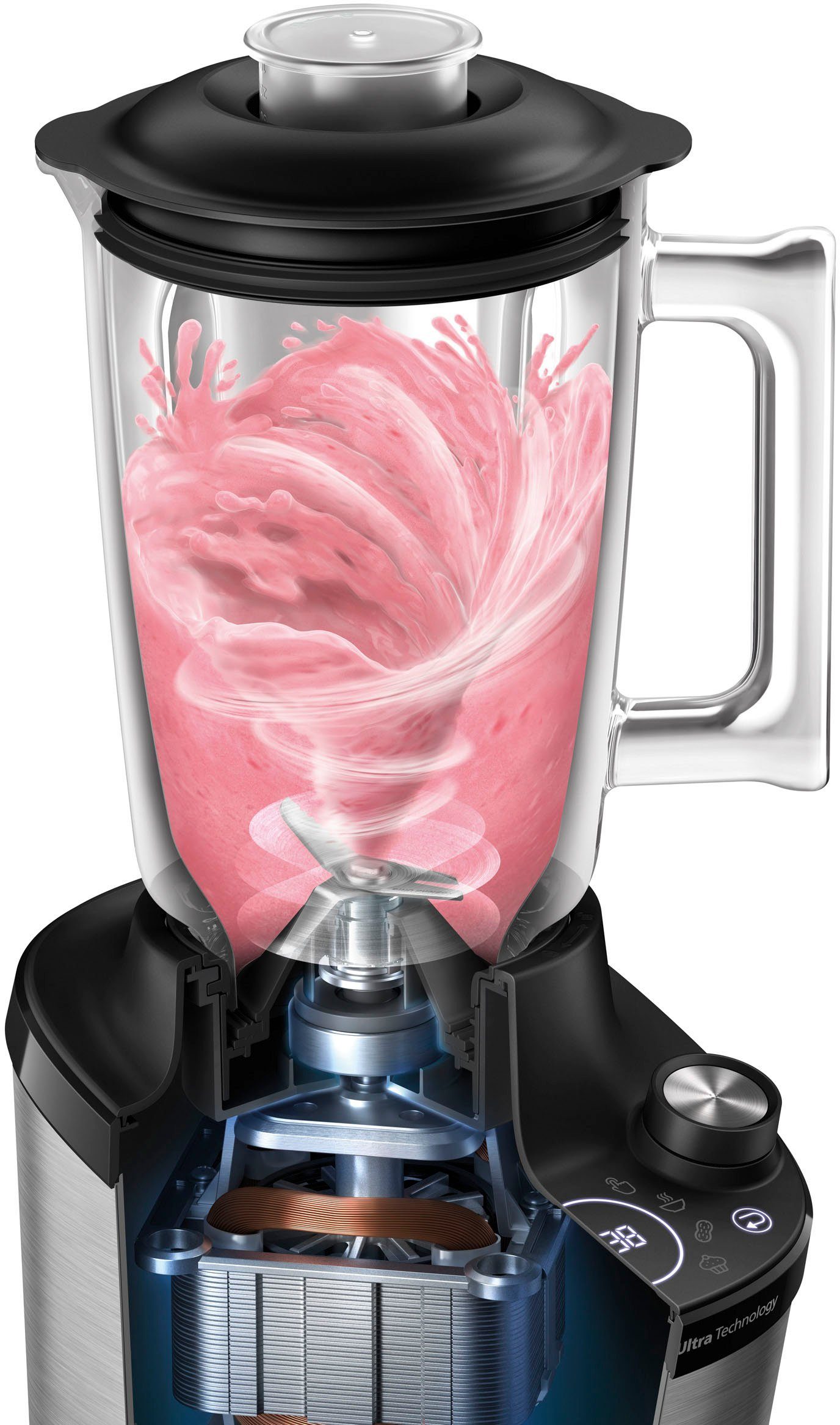 Philips Standmixer HR3760/10 7000 Series, mit ProBlend Ultra-Technologie, 1500 W, 2L-Glasbehälter und Schnellauswahlprogrammen; Metallic/Schwarz