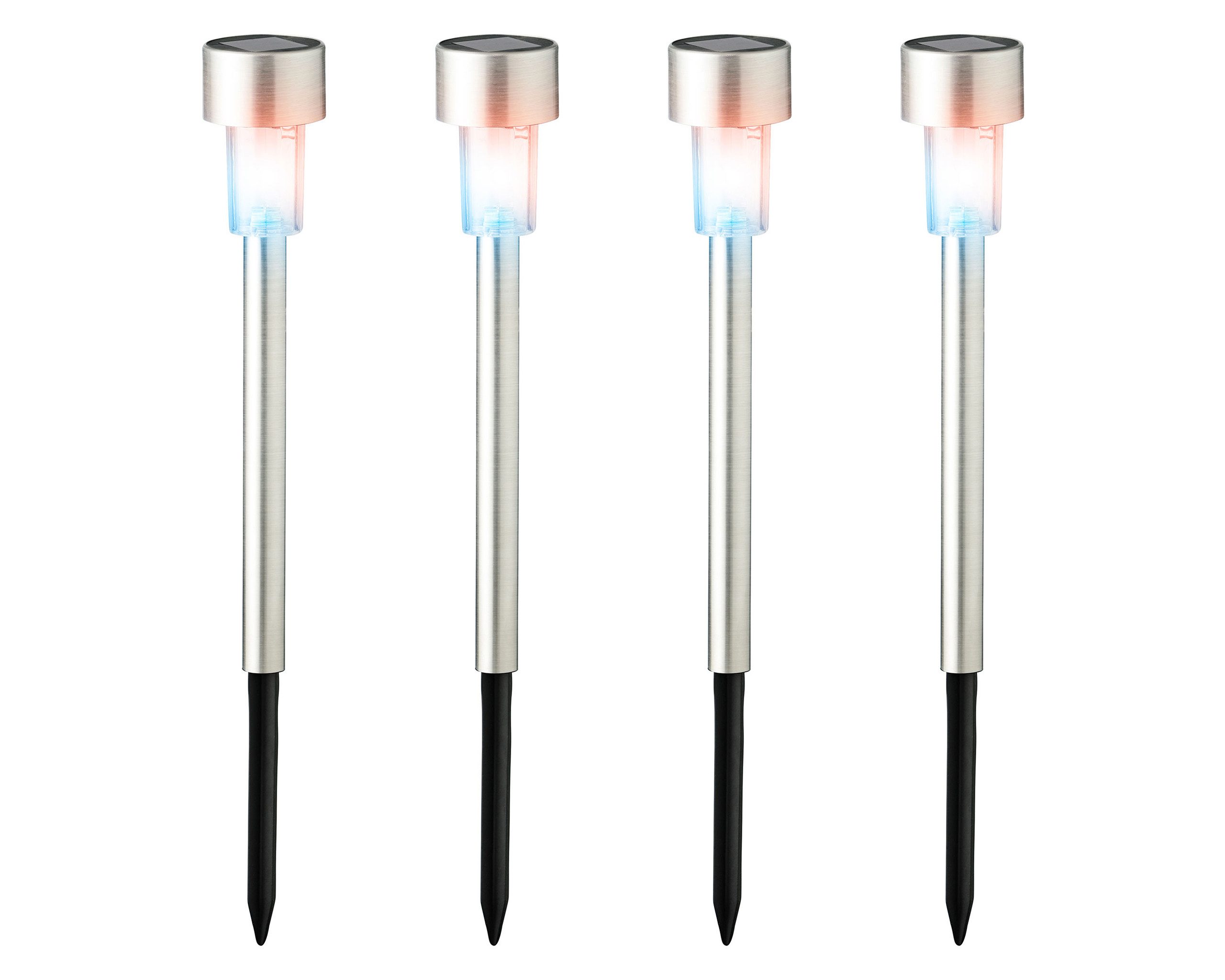 Lumineo LED Solarleuchte, Farbwechsel, warmweiß, LED Solar Außenleuchte 24cm Edelstahl mit Farbwechsel 4er Set