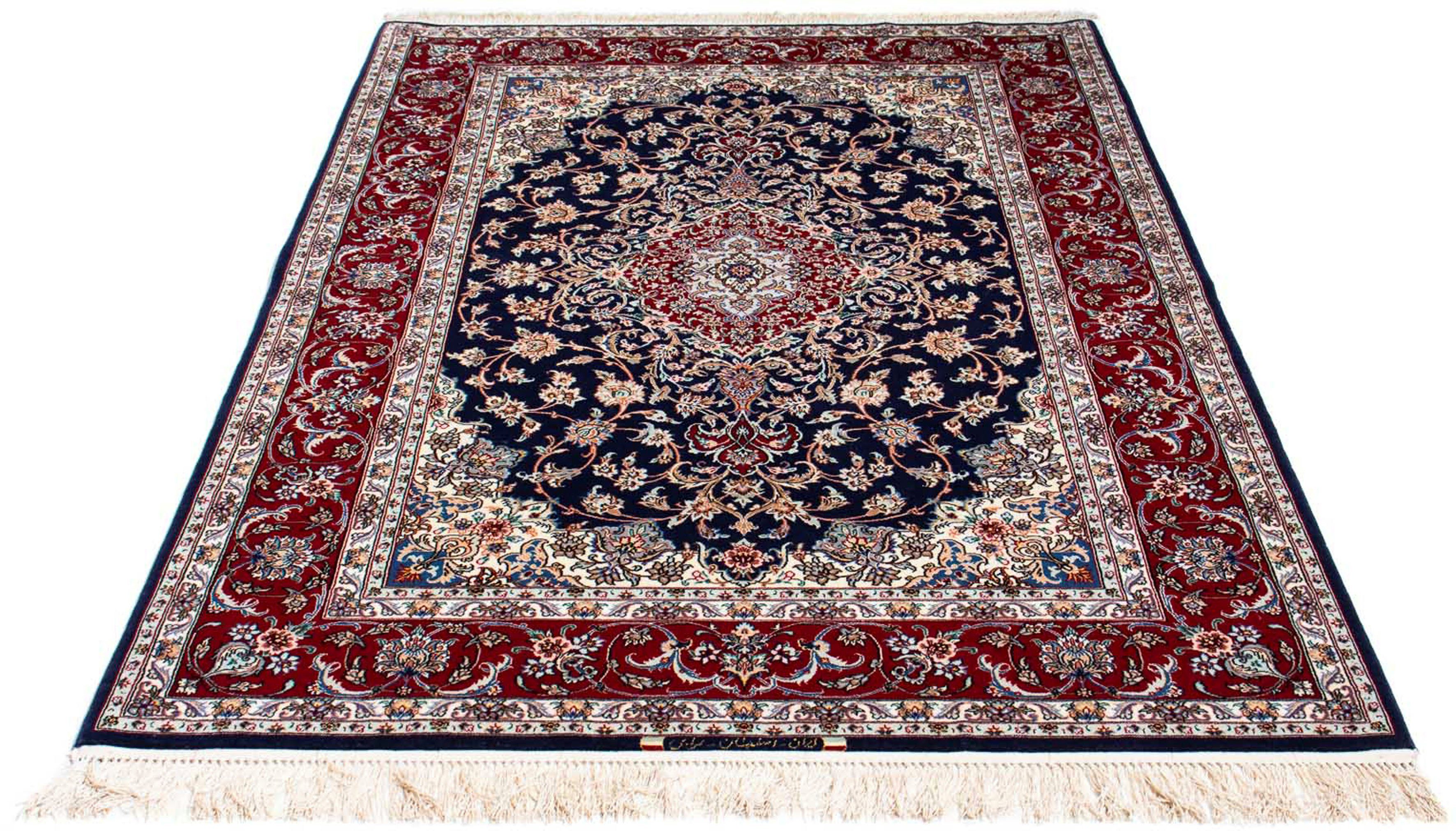 Orientteppich Perser x cm - 200 morgenland, - mm, - Wohnzimmer, Höhe: Zertifikat Premium Isfahan 130 dunkelblau, Einzelstück mit rechteckig, 6 - Handgeknüpft