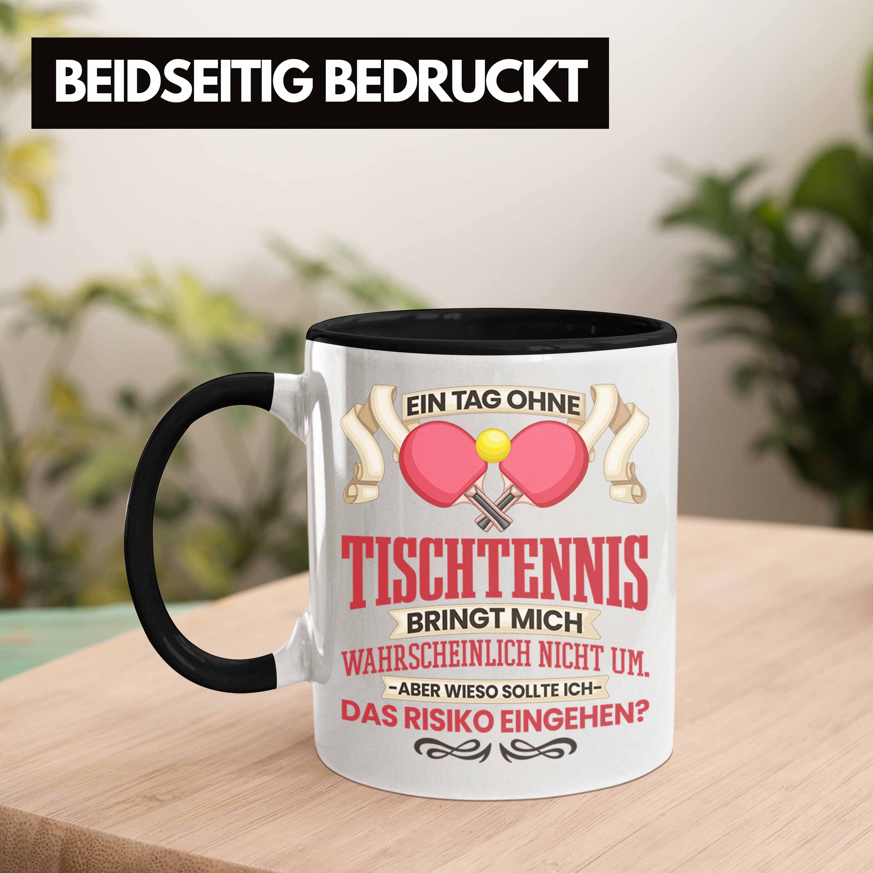 Trendation Tasse Schwarz - Tischtennis Geschenk Tischtennisspieler Trendation für Lustige Tasse