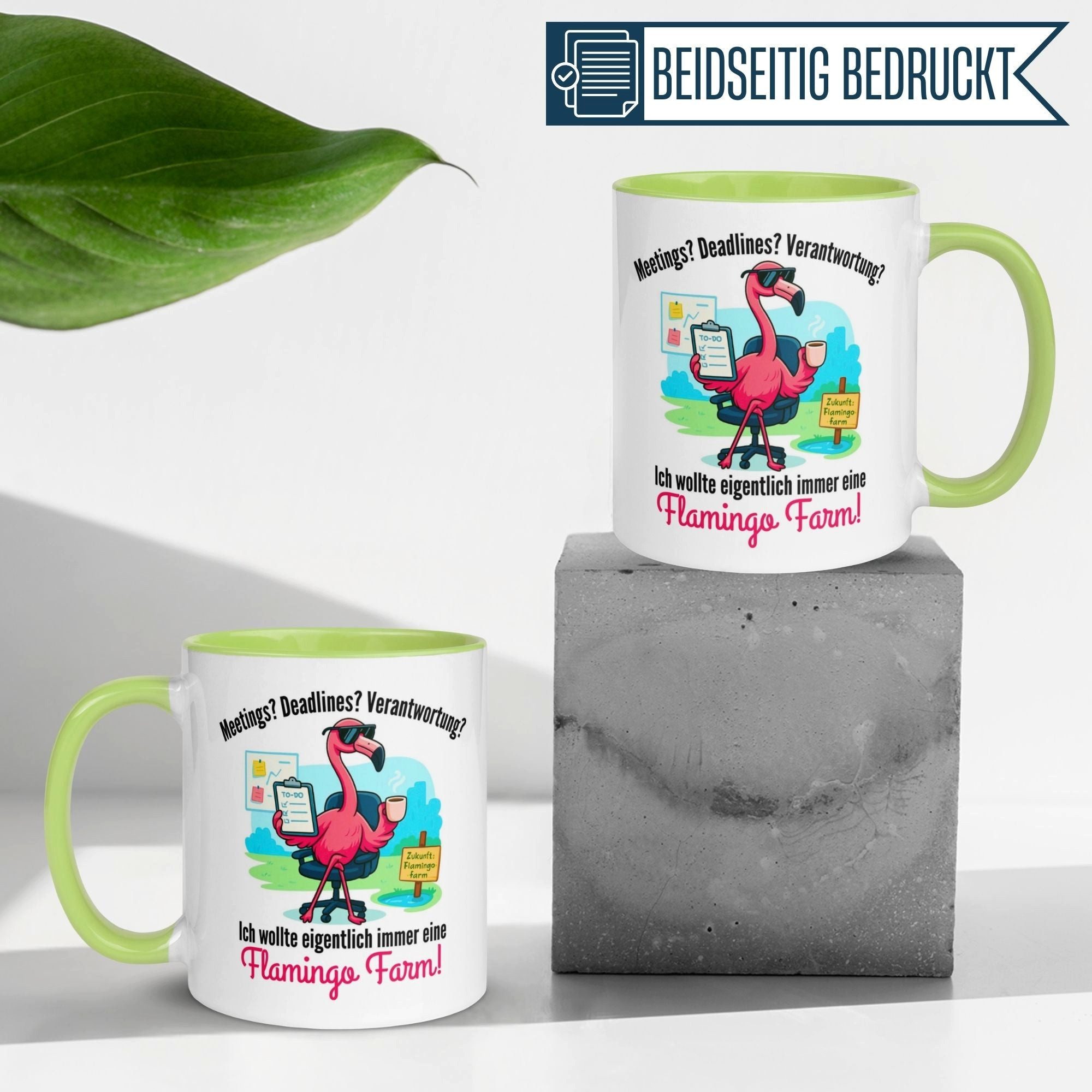 Momentals Tasse Chefin – „Ich wollte immer eine Flamingo Farm“ – Geschenk Beste Chefin, Gratis Versand · Links-&Rechtshänder · Spülmaschinenfest