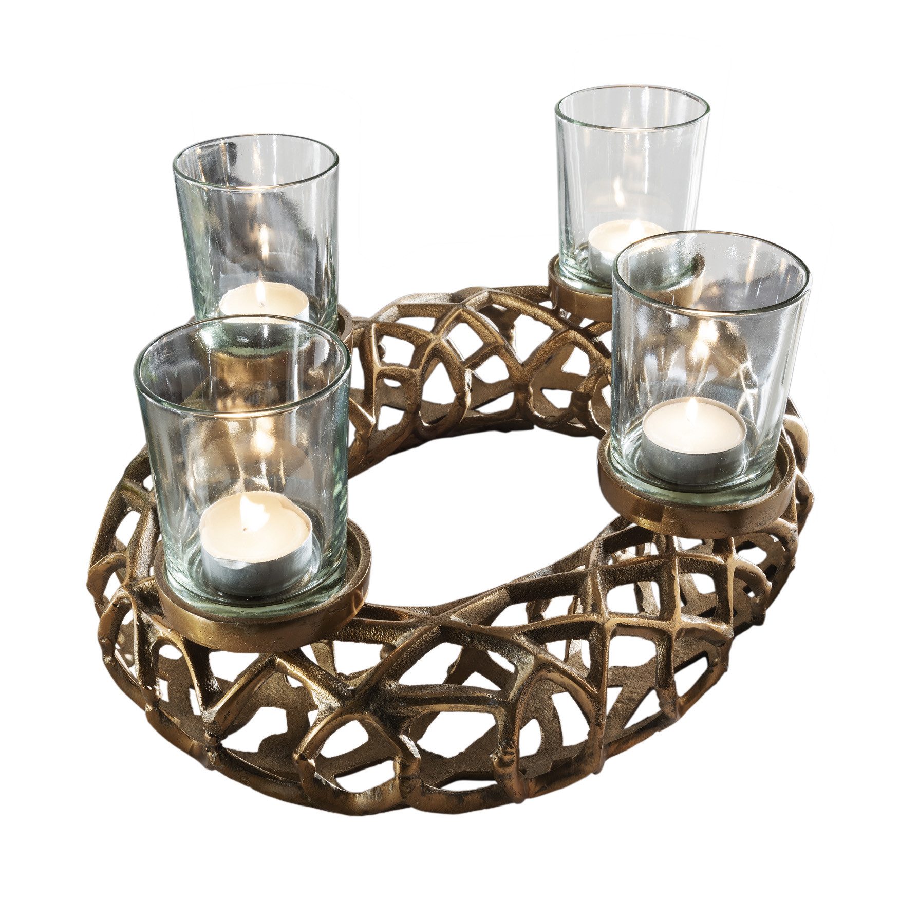 More2Home Adventskranz ADVENT mit 4 Gläsern, XL =oval 54 cm, Metall antik-gold