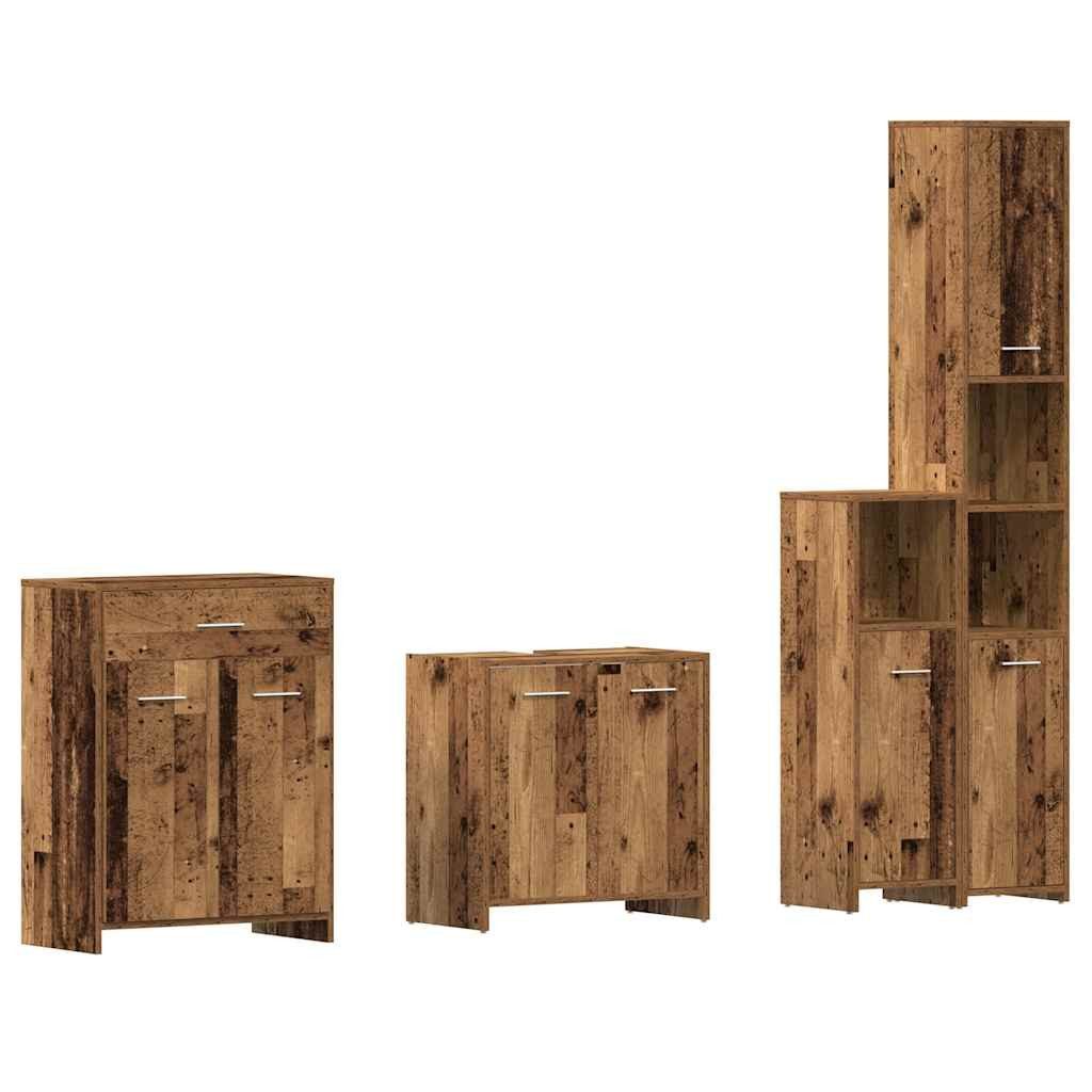 Badezimmer-Set 4-tlg. Badmöbel-Set Altholz-Optik Holzwerkstoff