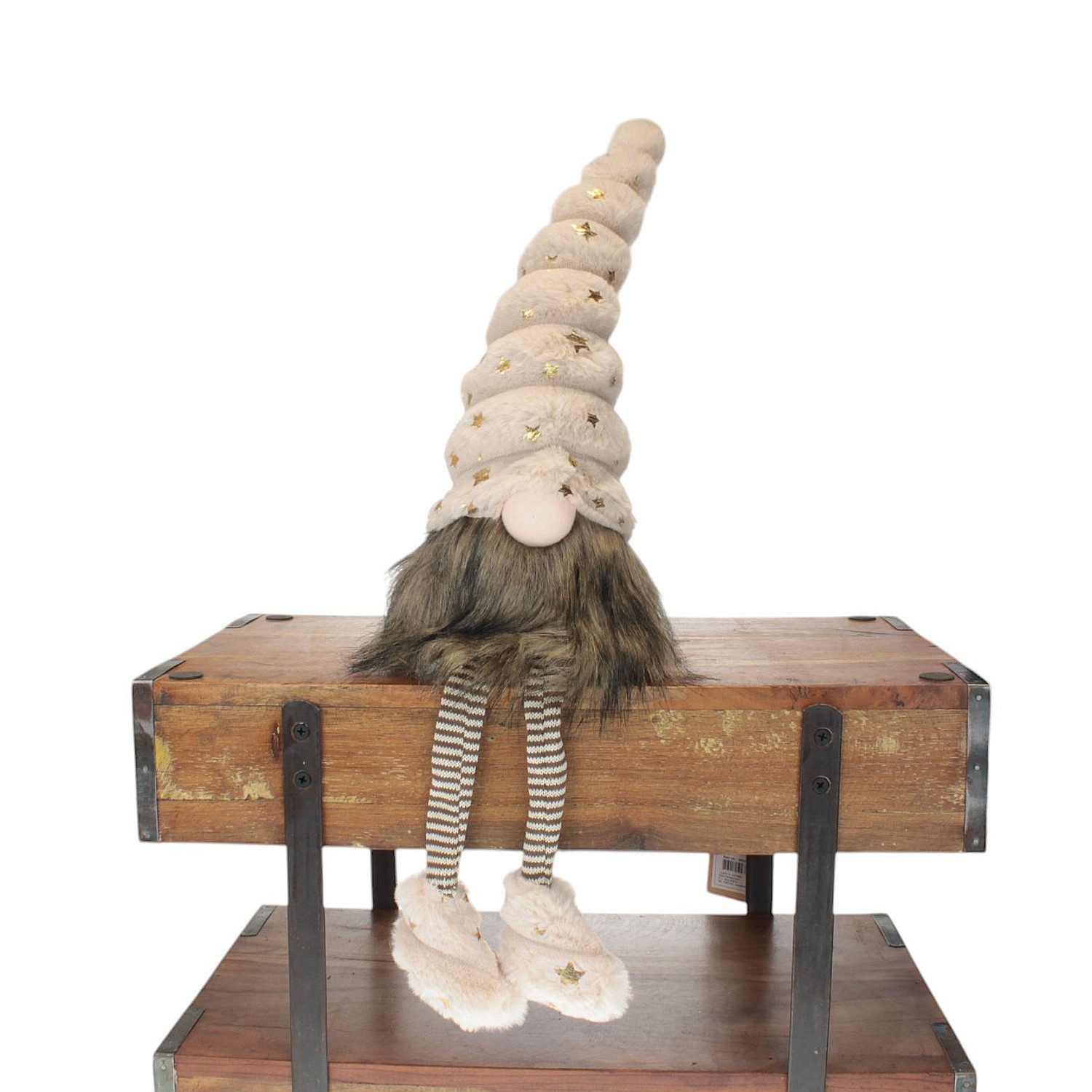 Macosa Home Kantenhocker Wichtel groß Beige od. Grün 60 cm Dekowichtel Stoff Weihnachten (Stoffwichtel), Weihnachtswichtel sitzend modern