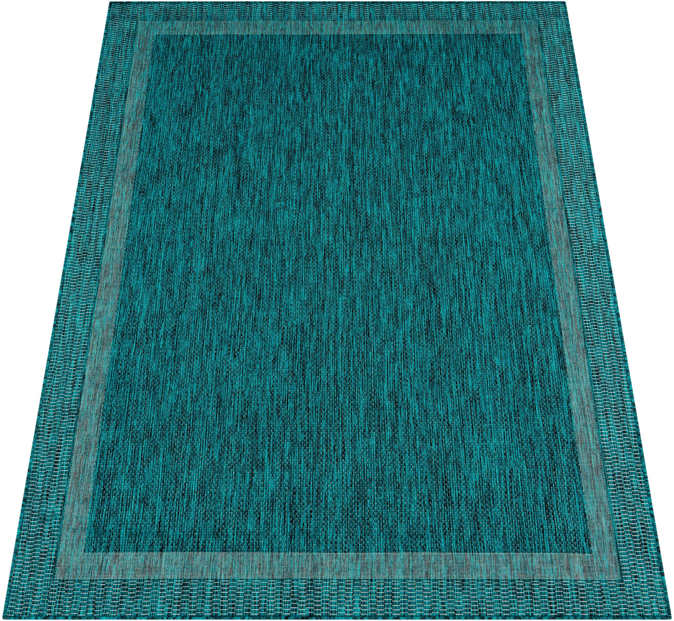 Teppich Roma 272, Paco Home, rechteckig, Höhe: 4 mm, Flachgewebe, meliert, mit dezenter Bordüre, In- und Outdoor geeignet türkis