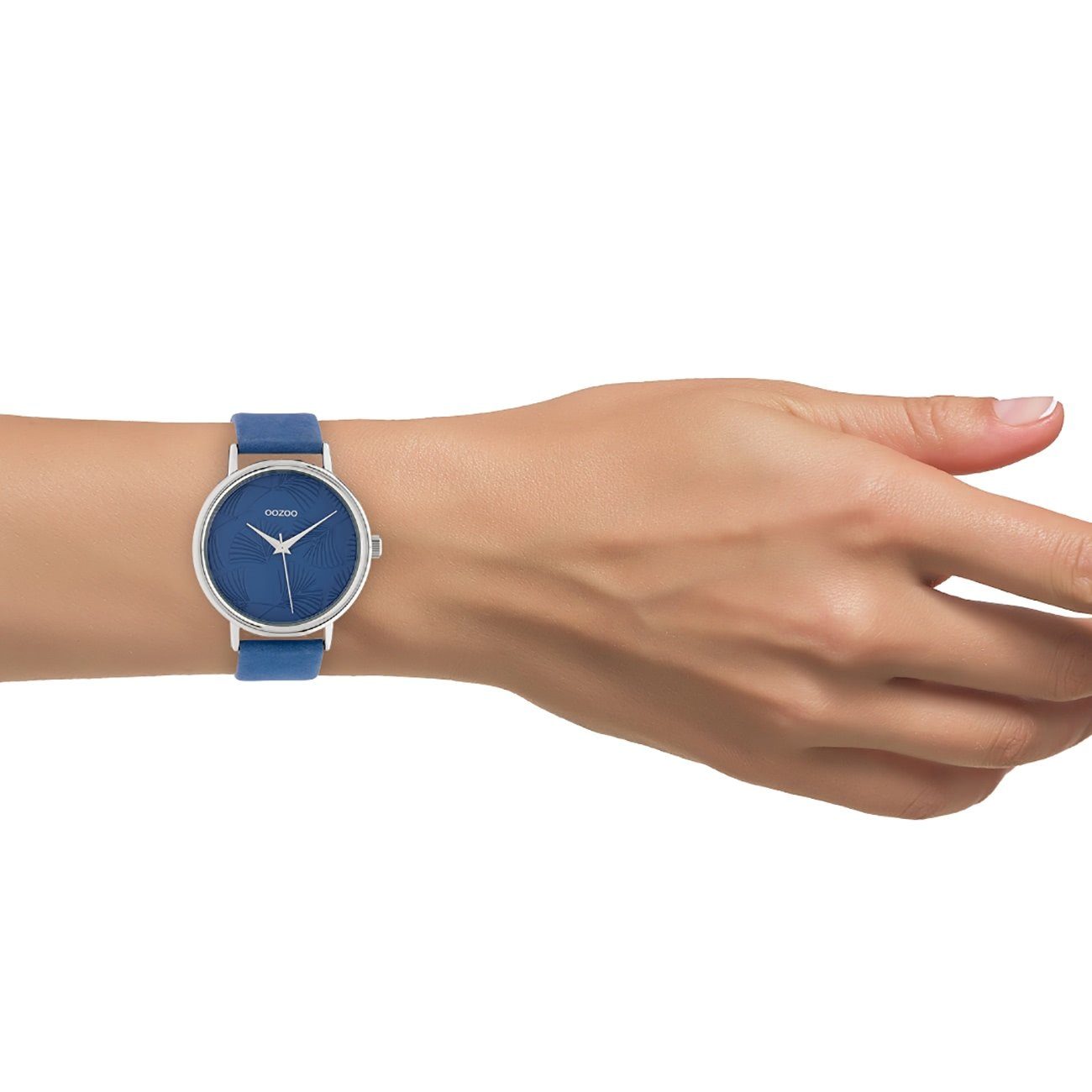 (ca. Quarzuhr blau, Armbanduhr Damen rund, Lederarmband OOZOO Timepieces, OOZOO Oozoo Fashion Damenuhr groß 42mm),