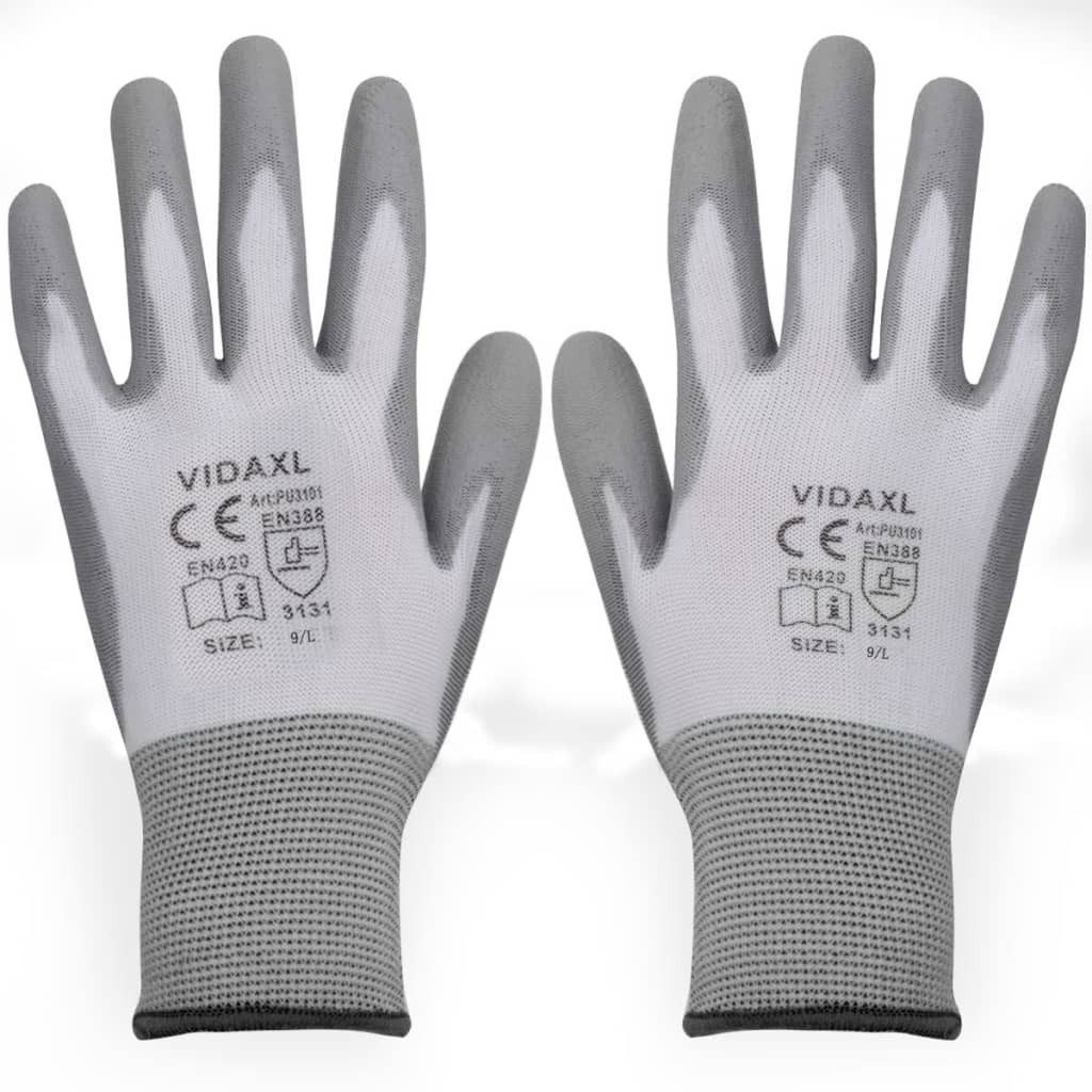 Arbeitshandschuh-Set Arbeitshandschuhe PU 24 Paar Weiß und Grau Gr. 9/L