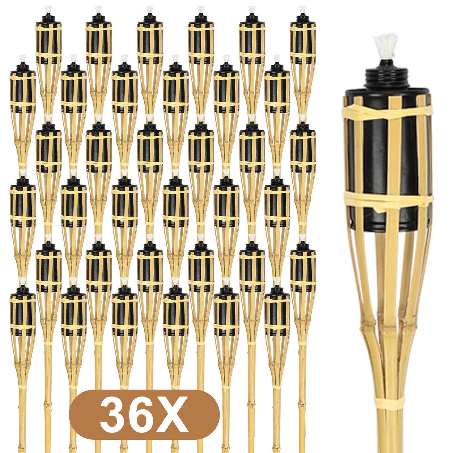 Clanmacy Gartenfackel Gartenfackel 36er Set Садовые факелы Bambus 90cm Fackeln für Garten