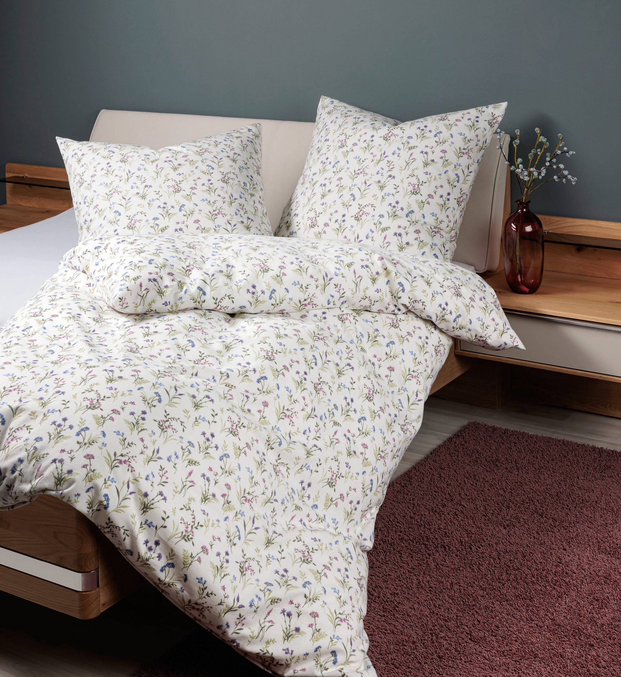 Janine Bettwäsche Noru, Satin, 2 teilig, in Gr. 135x200, 100% Baumwolle, Blumen-Design, tolle Qualität
