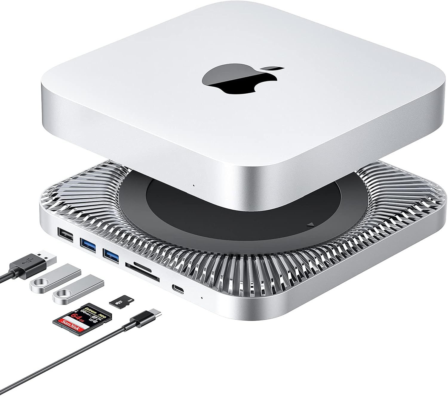 Vivitar 7-in-1 USB-Hub für Mac Mini M1 mit 2-in-1-HDD/SSD-Gehäuse, USB-Adapter Multiport-USB-C-Hub mit stabiler Verbindung und hoher Leistun zu, Plug-and-Play-Multiport-Adapter, Aluminiumdesign, ideal für Homeoffice, Büro, Multimedia, Backups und die Nutz