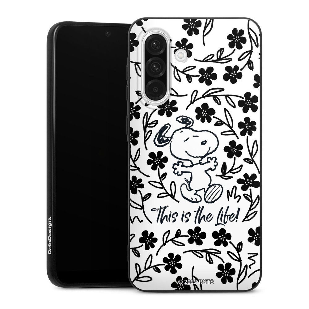 DeinDesign Handyhülle Peanuts Blumen Snoopy Snoopy Black and White This Is The Life, Samsung Galaxy A56 5G Silikon Hülle Bumper Case Handy Schutzhülle