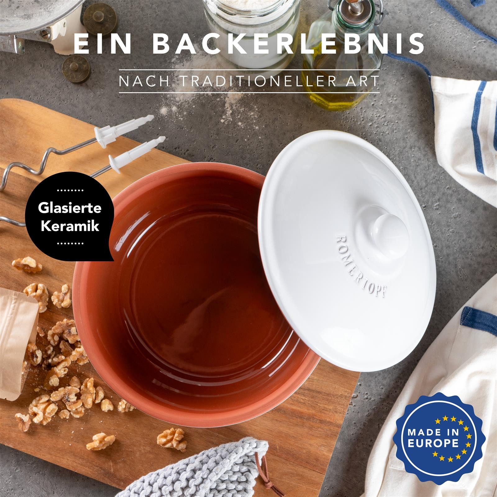 RÖMERTOPF Bräter Brotbacktopf rund MEDI, Keramik (Set), antihaft