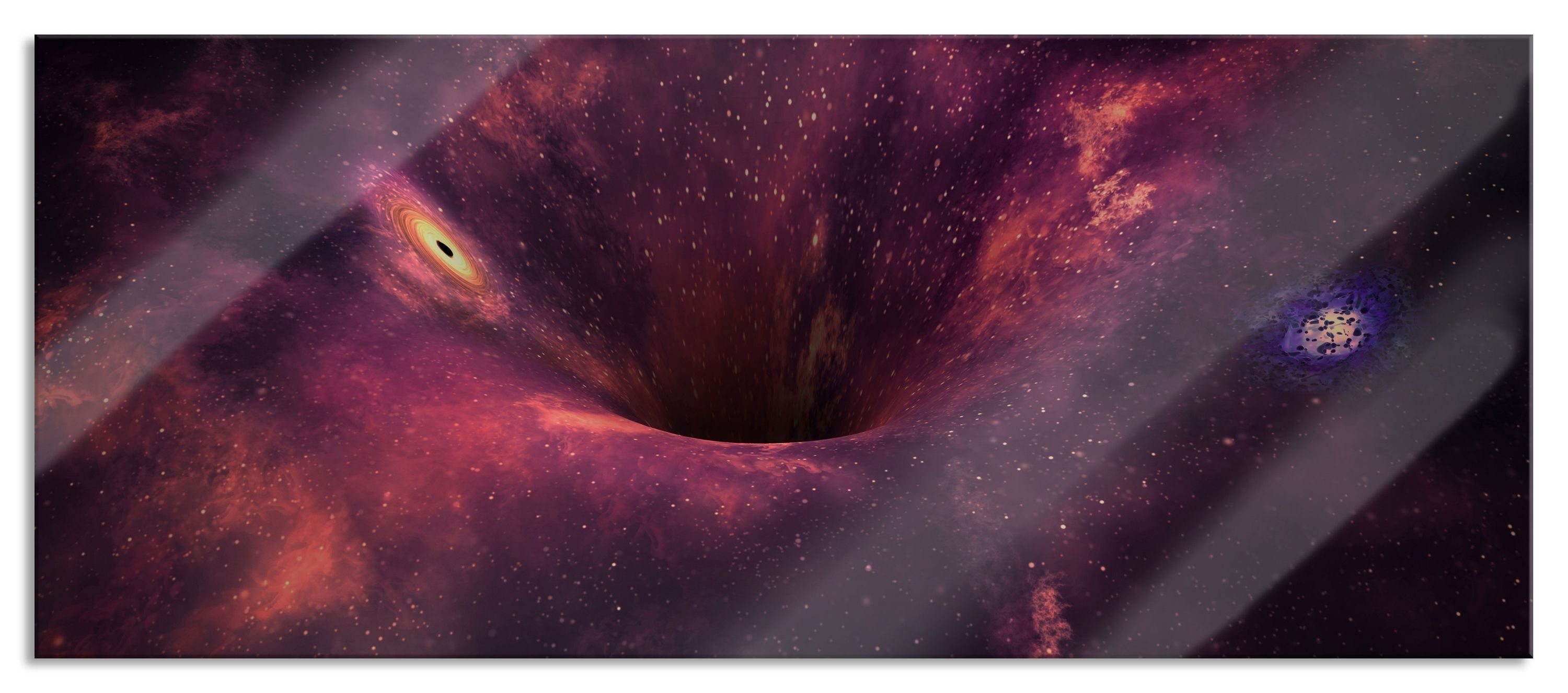 Pixxprint Glasbild Schwarzes Loch im Loch inkl. Weltall, Weltall Echtglas, Abstandshalter St), aus Aufhängungen im und (1 Glasbild Schwarzes