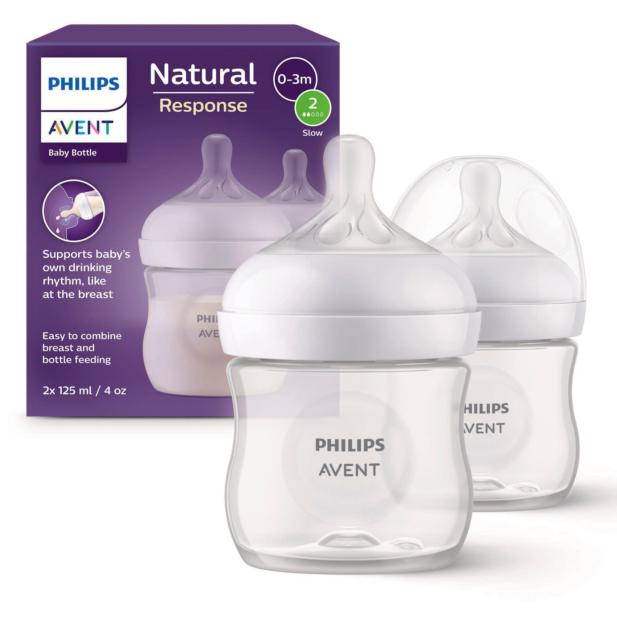 Philips AVENT Babyflasche Natural Response Babyflasche, 2er-Pack, langsame Durchflussrate