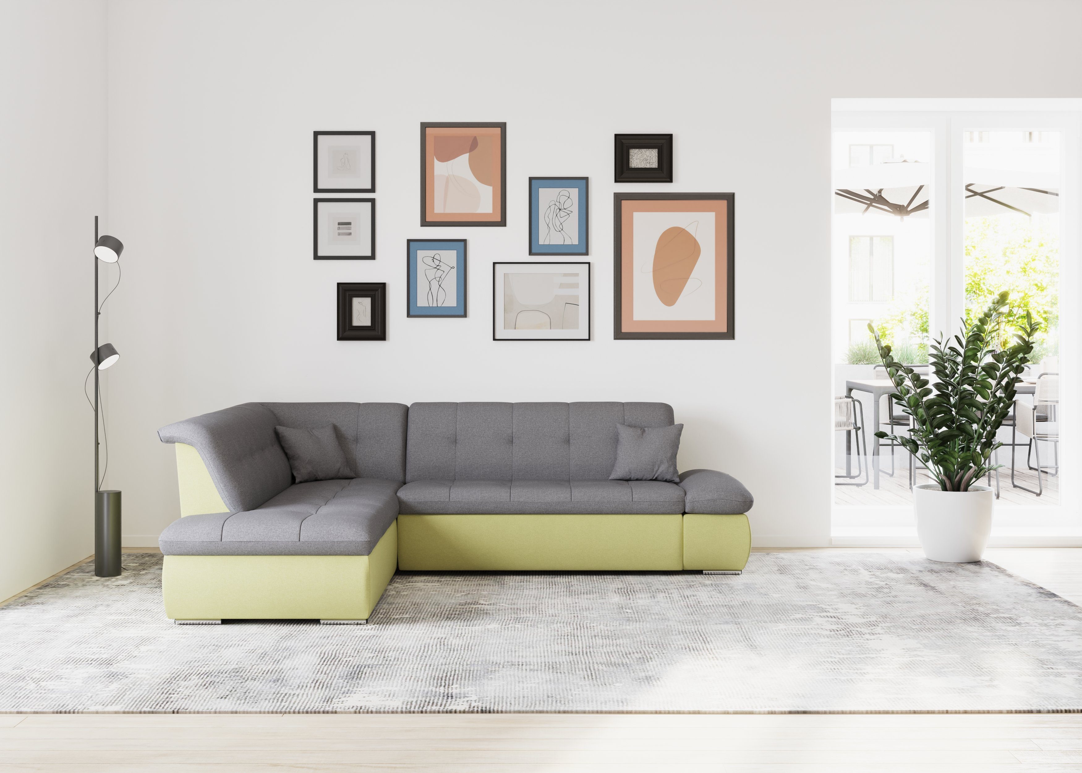 DOMO collection Ecksofa Moric, wahlweise | gelb und schalmm mit Armlehnenverstellung Bettfunktion gelb/schlamm 