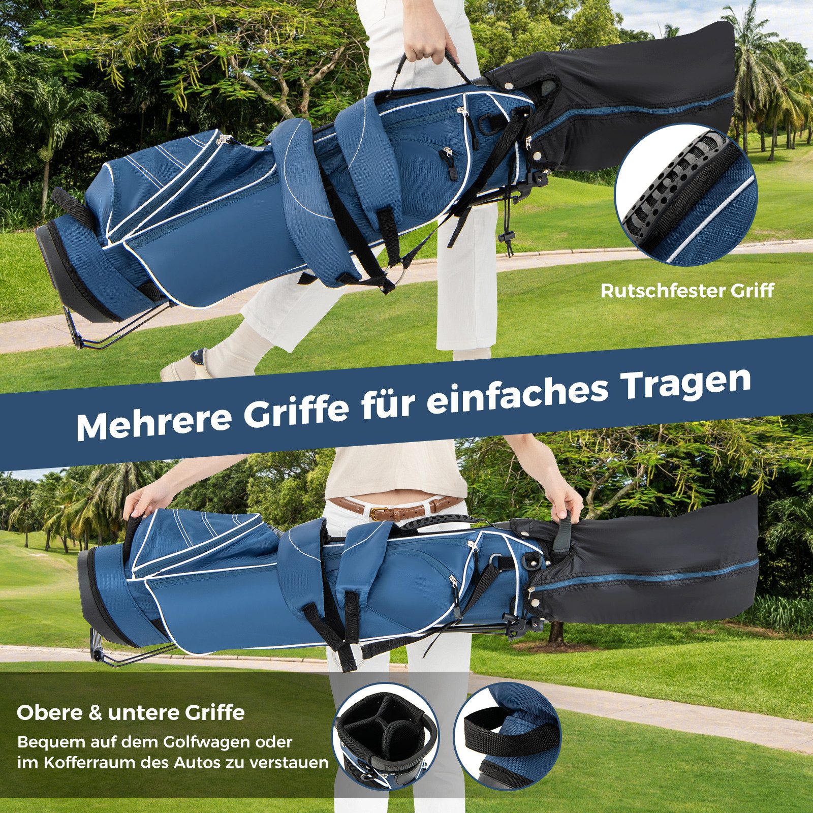 COSTWAY Golftrolley + Golfbag Golfbag, für Max. 4 Schläger, mit Ständer