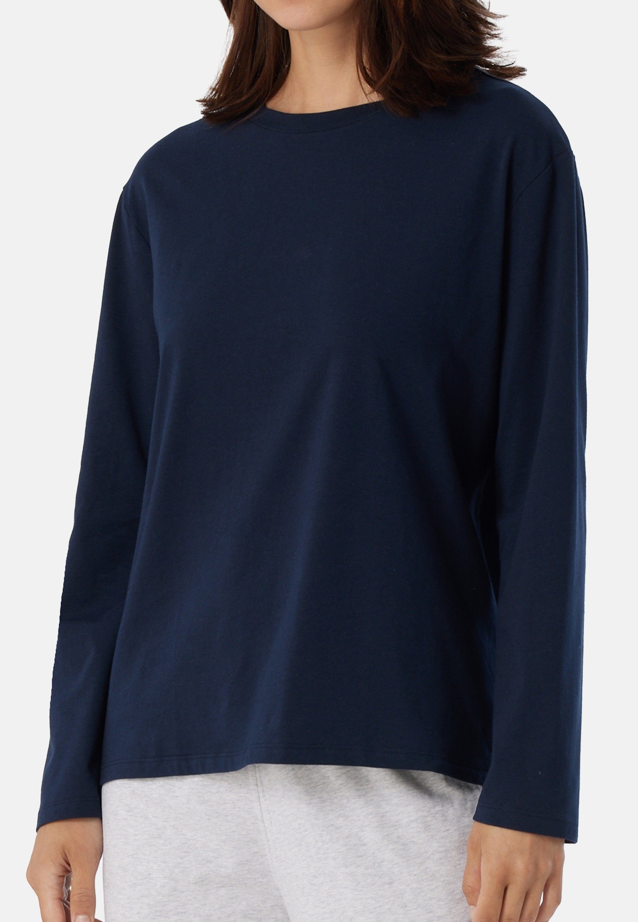 langarm & Relax - Cotton (1-tlg) Shirt Dunkelblau Pyjamaoberteil Schiesser Mix Baumwolle - Schlafanzug Organic