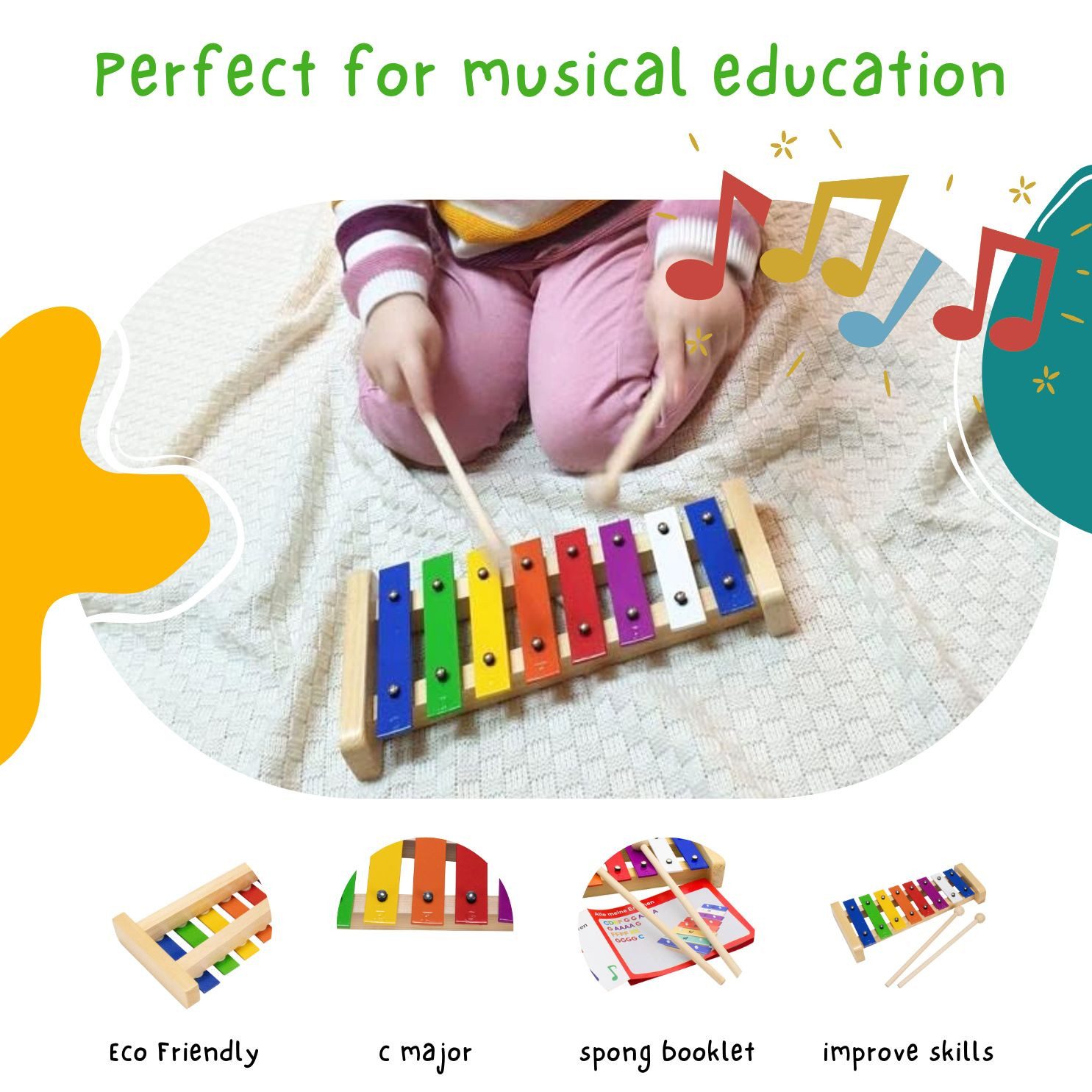 GICO Spielzeug-Musikinstrument GICO Kinder-Xylophon – Holz, 8 Töne & Liederbuch zum Mitspielen- 3811