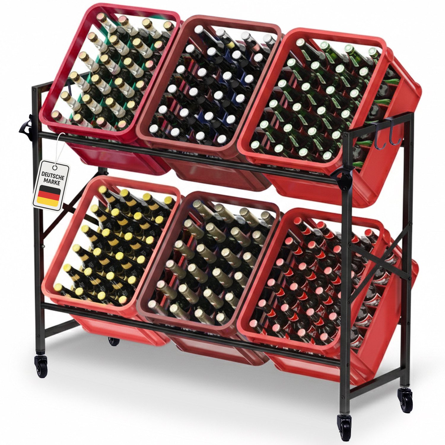 Roxlin Ablageregal Getränkekistenregal für 3/6 Kisten – Metallregal mit Ablage 300 kg, 06-tlg.