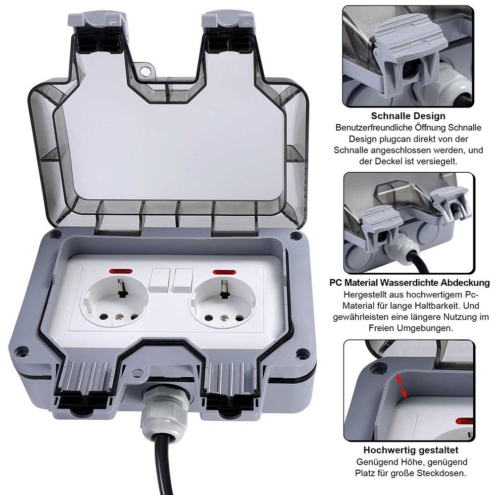 MUPOO Gartensteckdose Außensteckdose Steckdose Garten IP66 Wasserdicht Mit 3/6/10M Kabel