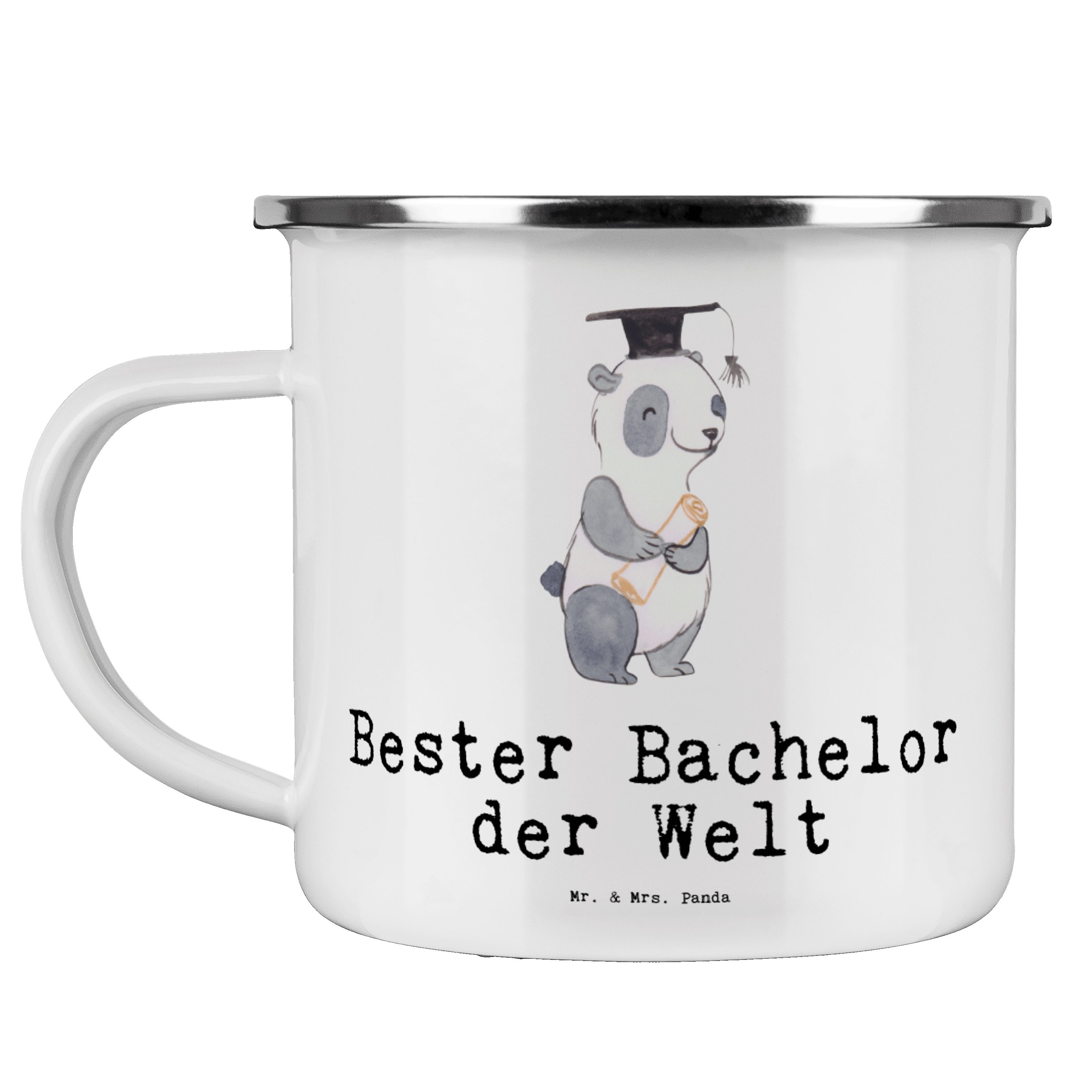 Mr. & Mrs. Panda Becher Panda Bester Bachelor der Welt - Weiß - Geschenk, Freude machen, Trin, Emaille