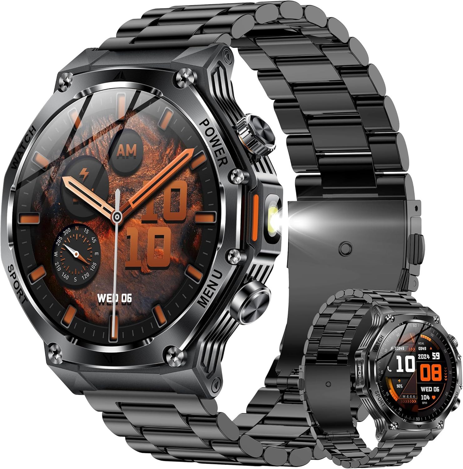 SGDDFIT Smartwatch (4,6 cm, android ios), Smartwatch Herren 1.85" AMOLED Display mit Bluetooth Anrufen