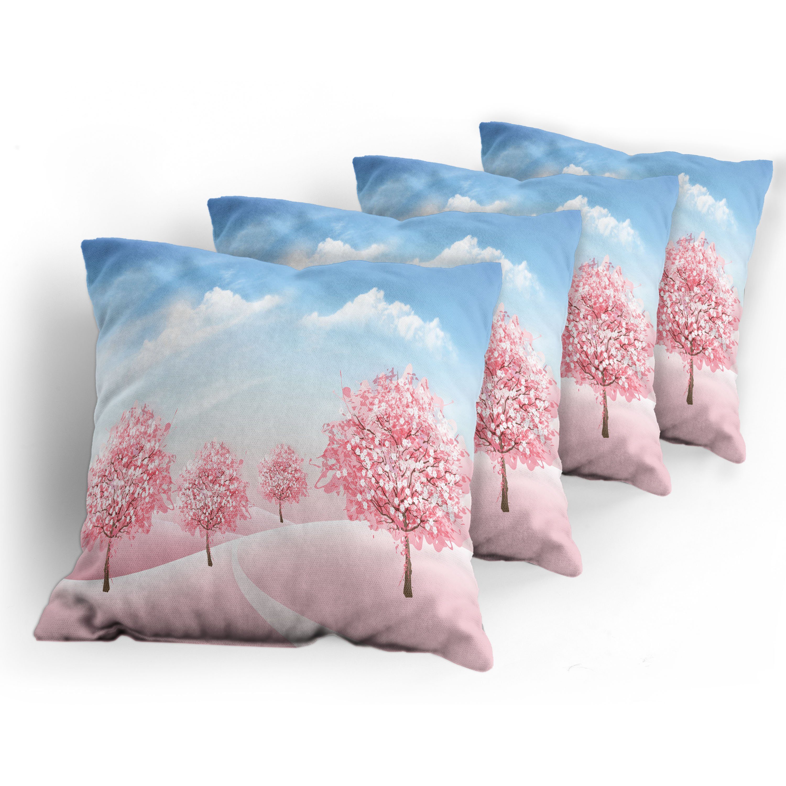 Abakuhaus Kissenbezüge (4 Accent Sakura Blooming Stück), Frühling Digitaldruck, Modern Baum-Szene Doppelseitiger