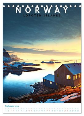 CALVENDO Wandkalender Lofoten - Old School Poster Style (Tischkalender 2024 DIN A5 hoch)