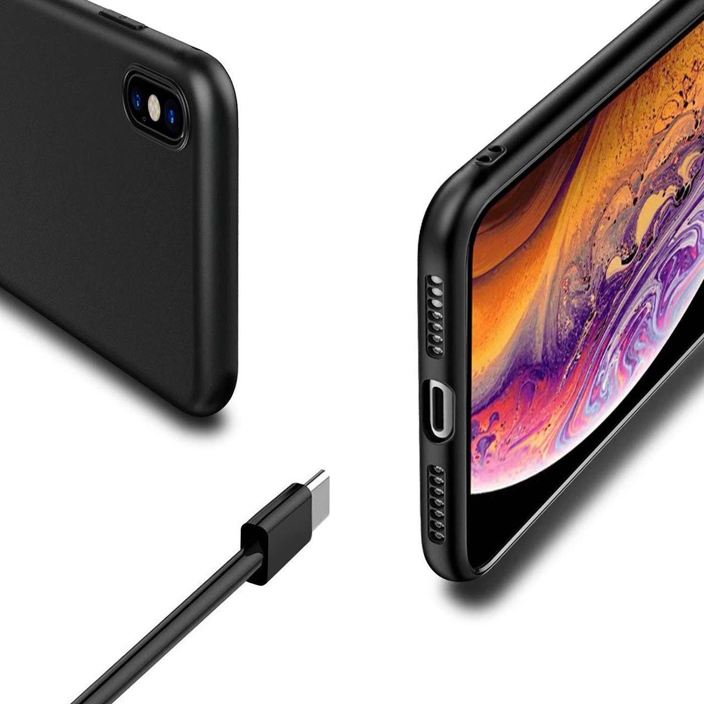 CoolGadget Handyhülle Handy Schutzhülle für Apple iPhone X / XS matt schwarz 5,8 Zoll, Silikon TPU Hülle Schutz Tasche Cover schlicht Slim Case – Bild 5 von 5